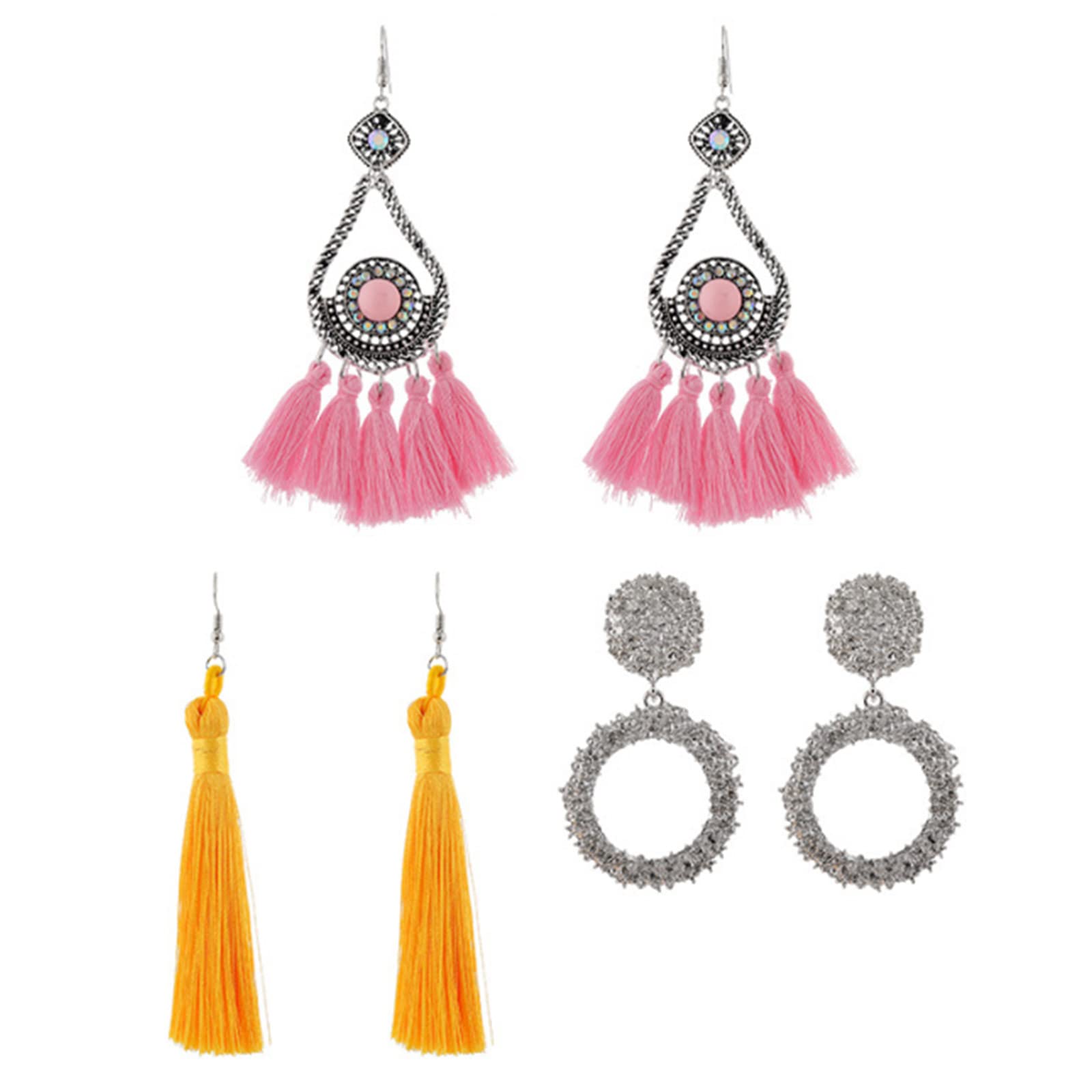 3 Pairs Bohemian Tassel Drop Earrings for Women - Elegant Fringe Hoop Leaf Dangle Earrings in Red, Yellow & Gold | Perfect for Parties, Weddings & Everyday Fashion Jewelry