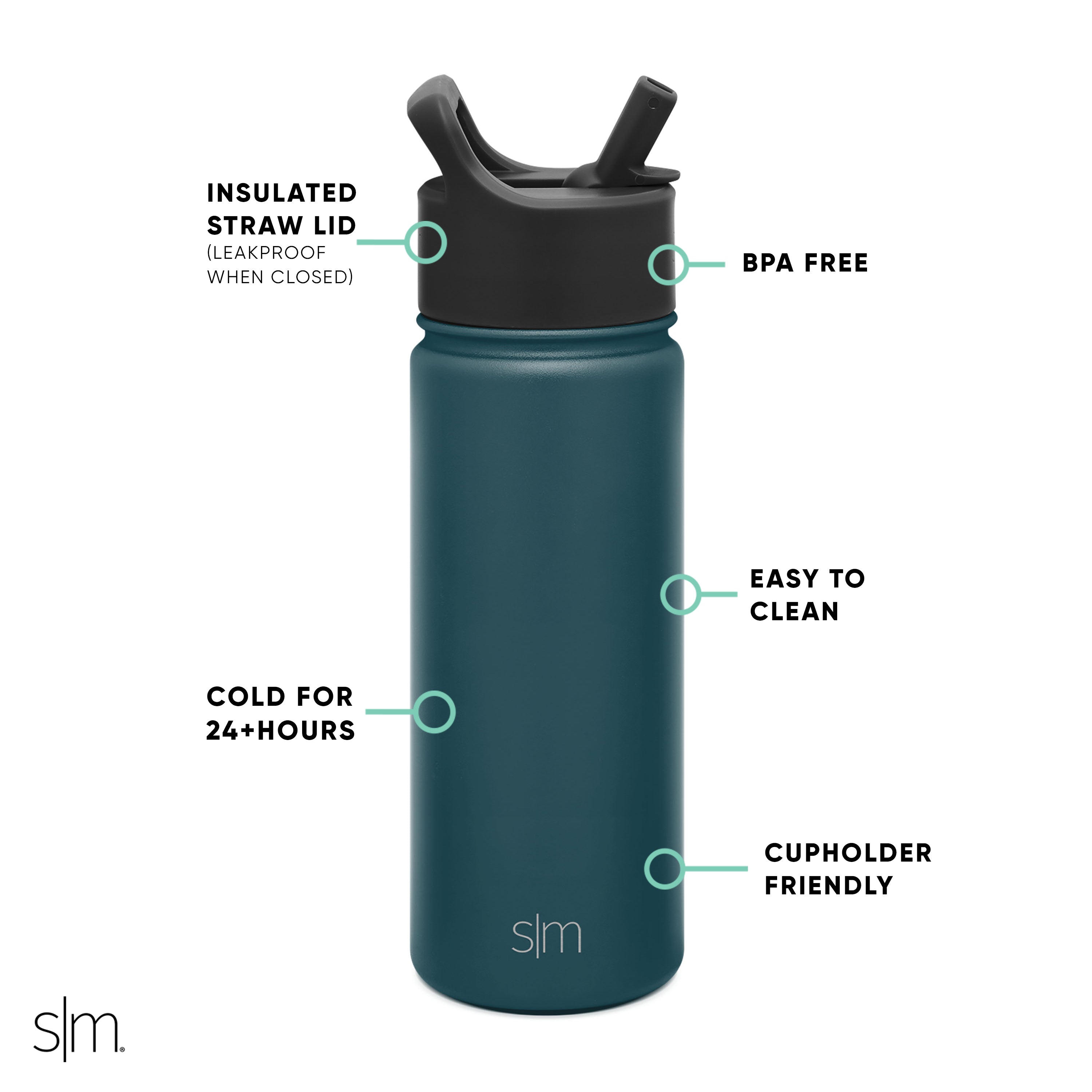 Summit Insulated Water Bottle with Straw Lid - Leakproof Stainless Steel Thermos for Gym, Hiking & Outdoor Activities