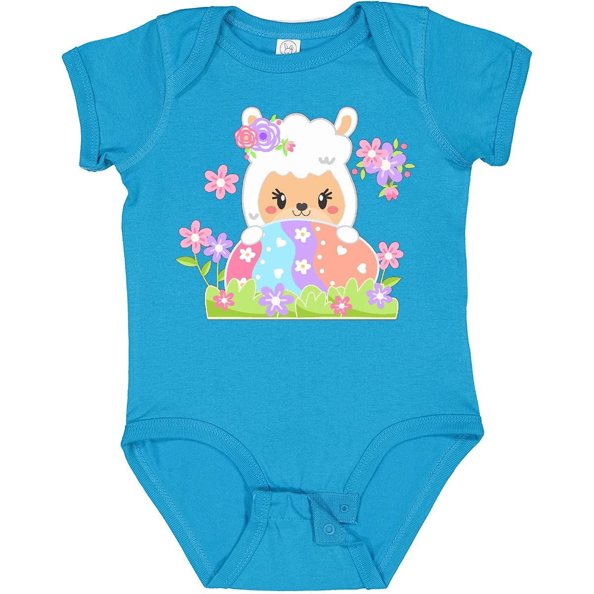 Inktastic Cute Easter Llama Baby Bodysuit with Spring Flowers & Egg Design - Perfect for Easter Celebrations, Spring Photoshoots & Holiday Family Gatherings