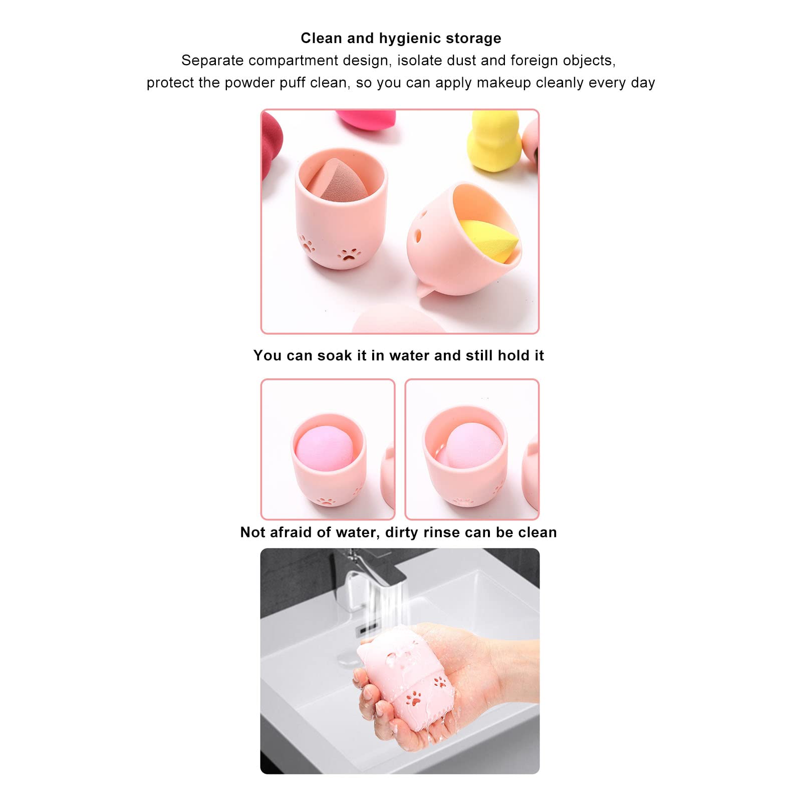 EXCLUZO Cute Breathable Hygienic Silicone Makeup Sponge Holder - Pink & Light Blue Beauty Sponge Organizer for Makeup Brushes & Accessories | Perfect for Vanity, Travel & Professional Makeup Kits