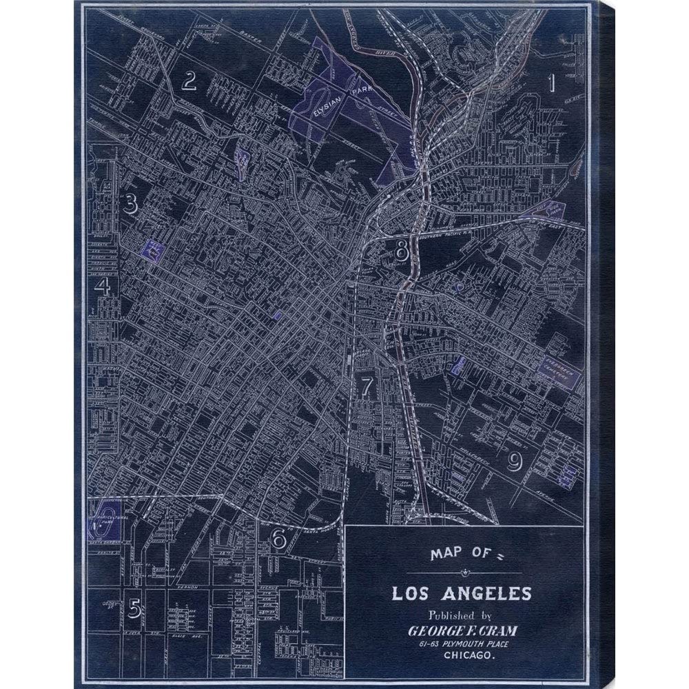 Oliver Gal 'Los Angeles 1899' Vintage Map & Flag Wall Art - Blue & White 30x36 Canvas Print for Living Room, Office & Home Decor