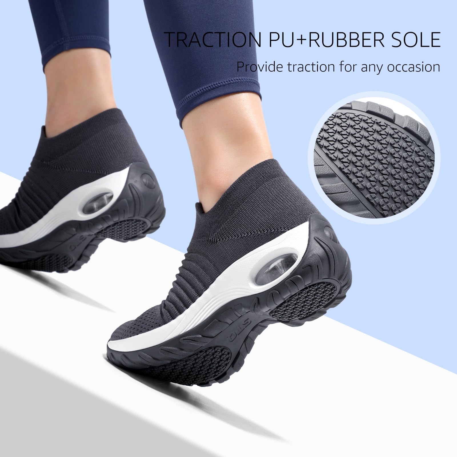 STQ Women's Slip-On Walking Shoes - Breathable Non-Slip Work Sneakers with Air Cushion & Arch Support - Comfortable Orthopedic Shoes for Nurses, Waitresses & All-Day Wear