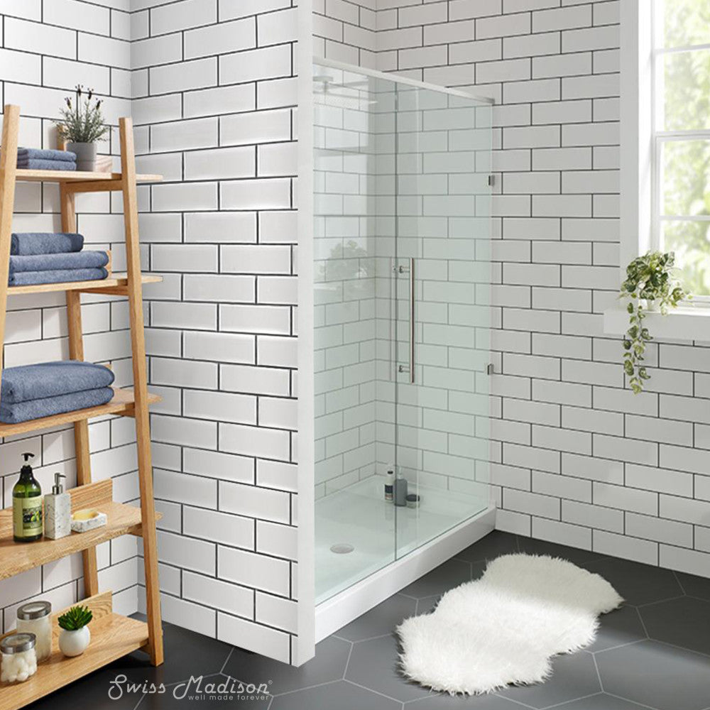 Voltaire 48 x 32 Inch Acrylic Shower Base - White Single Threshold with Center Drain - Perfect for Bathroom Remodeling & Modern Home Upgrades