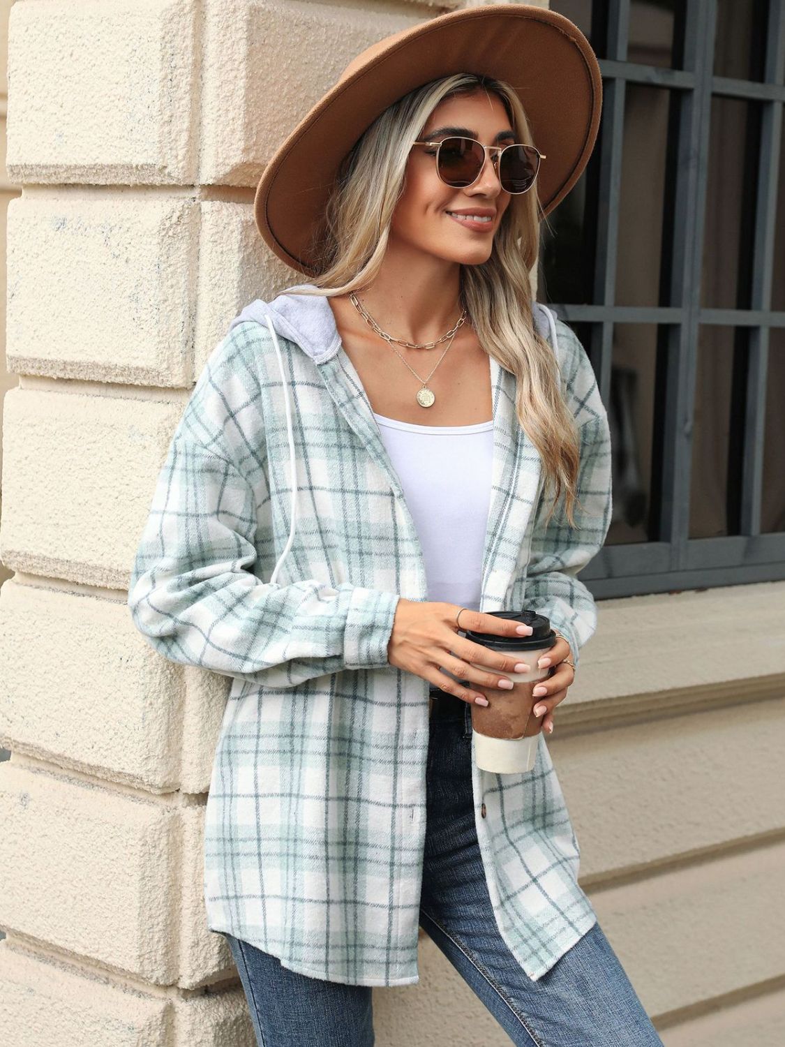 Men's Plaid Button-Up Hooded Jacket with Drawstring - Stylish Casual Outerwear for Fall & Winter - Perfect for Outdoor Activities, Hiking, and Daily Wear