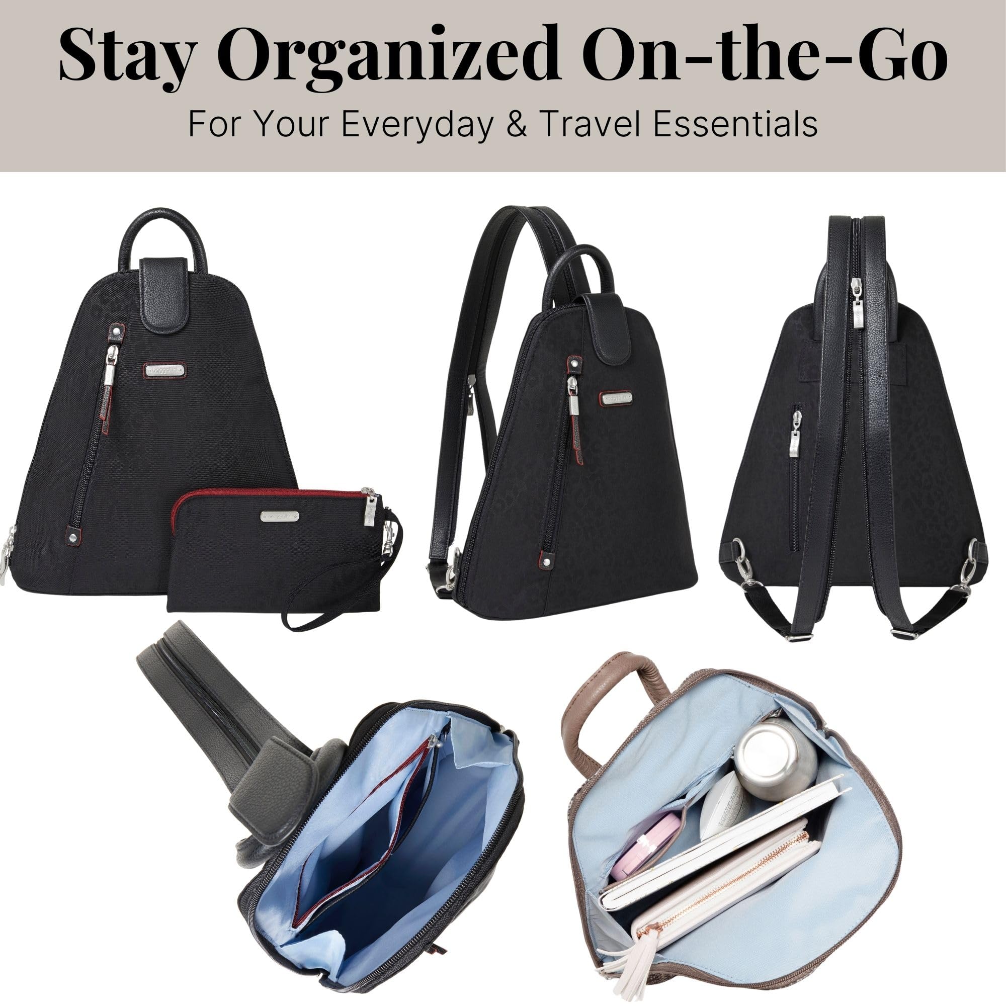 Baggallini Metro RFID Anti-Theft Backpack for Women - 9x11 Convertible Sling Bag with Adjustable Shoulder Straps & Phone Wristlet | Perfect for Travel, Commuting & Everyday Use