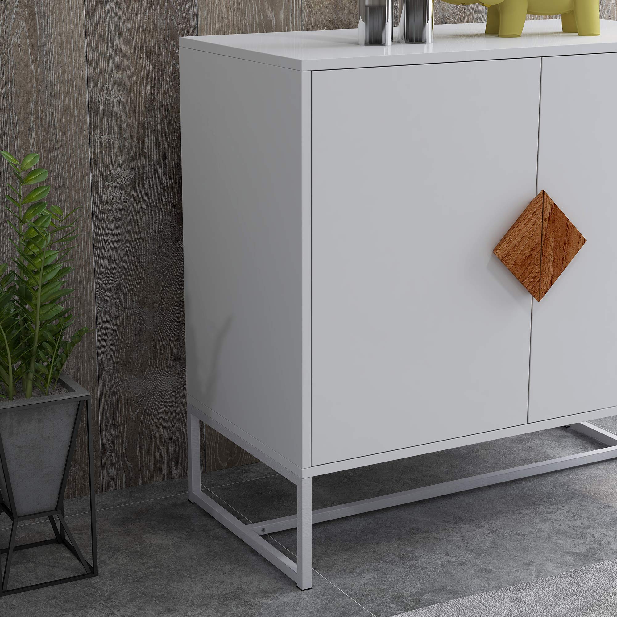 Modern Sideboard Cabinet with Metal Legs & Solid Wood Handles - 2 Door Buffet Storage for Kitchen, Living Room, Office & Bedroom - Perfect for Dining Room Organization, Entryway Decor & Home Storage Solutions