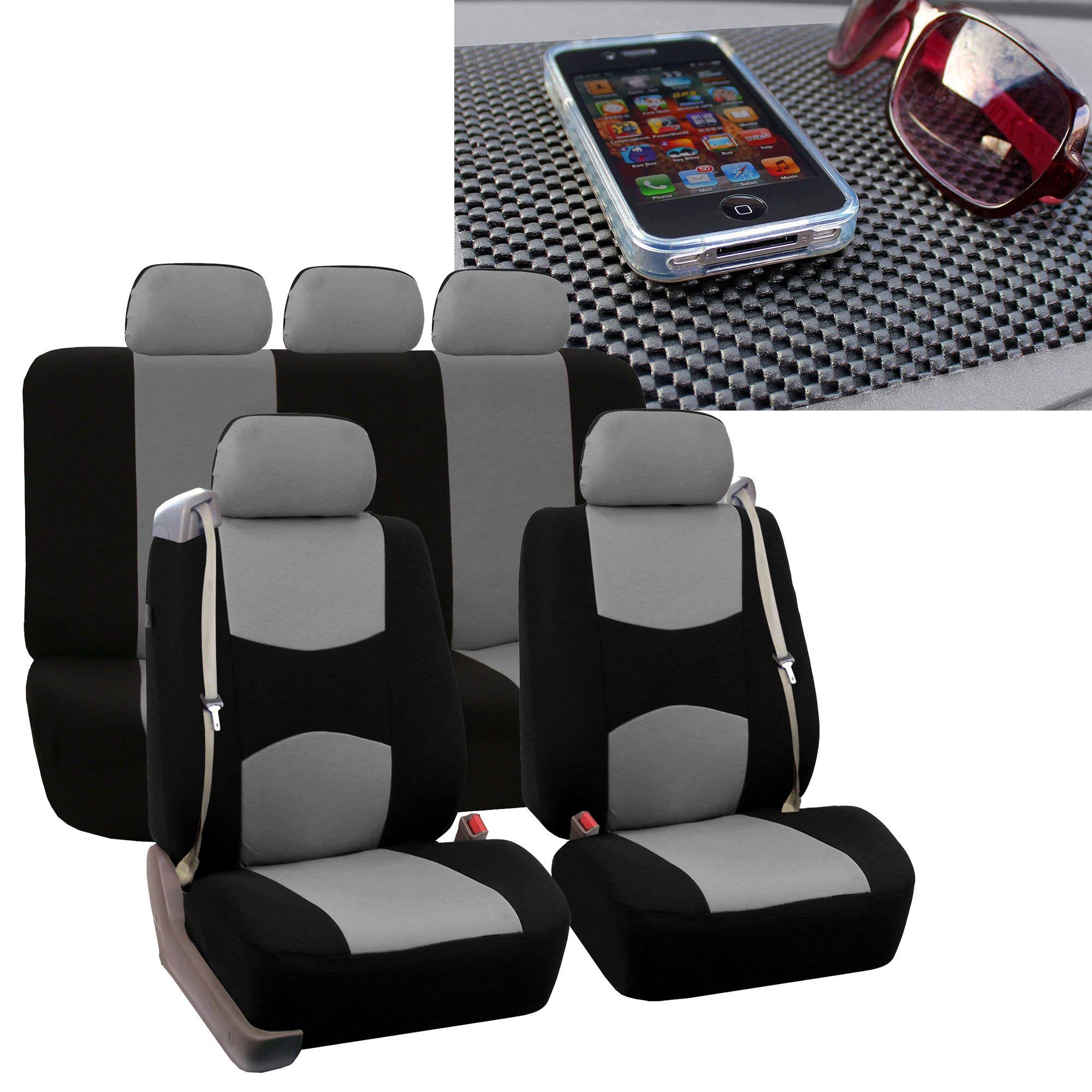 FH Group Universal All-Purpose Built-in Seatbelt Car Seat Covers Full Set - Perfect Fit for Cars, Trucks & SUVs (Gray/Black) FB351115 - Ideal for Road Trips, Daily Commute & Vehicle Protection