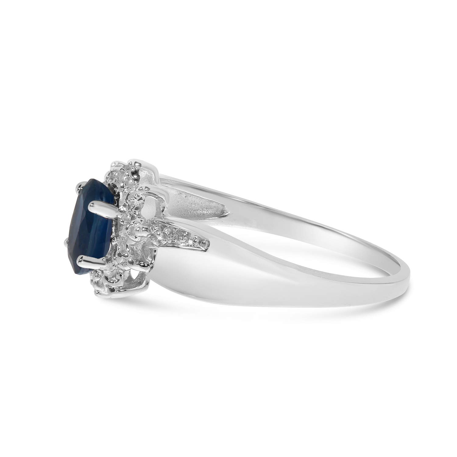 10K White Gold Oval Sapphire and Diamond Engagement Ring for Women - Elegant Wedding, Anniversary, or Promise Jewelry Gift
