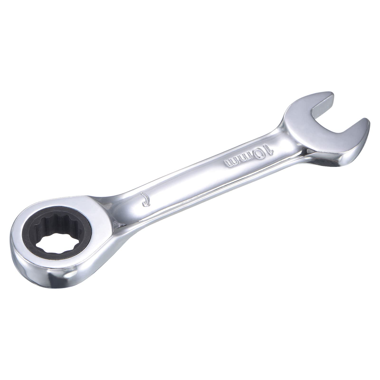 uxcell 10mm Stubby Ratcheting Combination Wrench - Metric 72-Tooth 12-Point Box End, CR-V Steel, Compact Ratchet Wrench for Tight Spaces - Perfect for Automotive Repair, Plumbing & DIY Projects