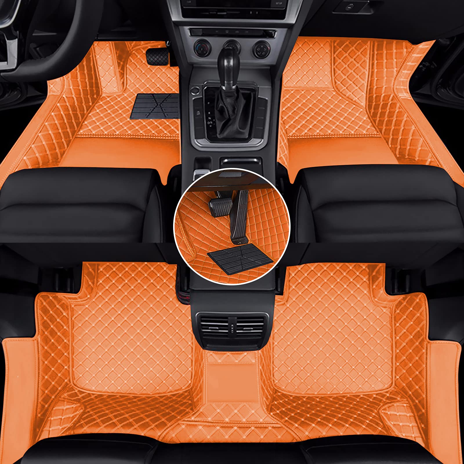 Premium Custom Car Floor Mats & Door Sill Covers for Kia Seltos 2020-2021 - All Weather Protection, Full Coverage, Luxury Leather Design (Orange) - Perfect for Daily Commute, Road Trips & Extreme Weather Conditions