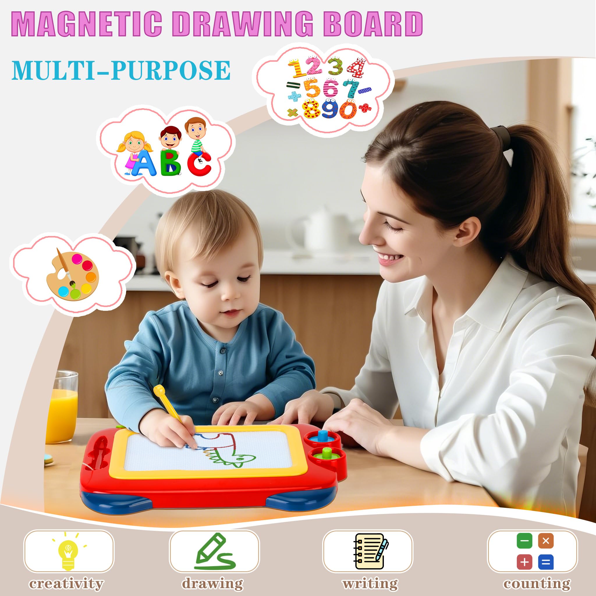 Magnetic Drawing Board for Toddlers 1-3 - Kids Travel & Learning Toy Gift