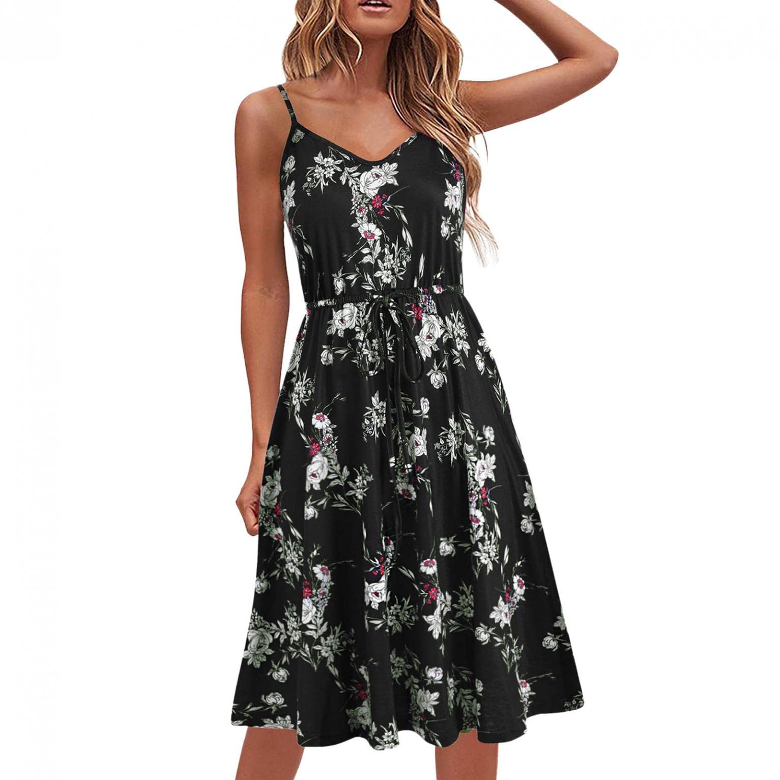 Women's Floral Spaghetti Strap Sundress - Casual Backless Midi Swing Dress for Spring Summer 2024 | Perfect for Beach Vacations, Date Nights & Outdoor Parties