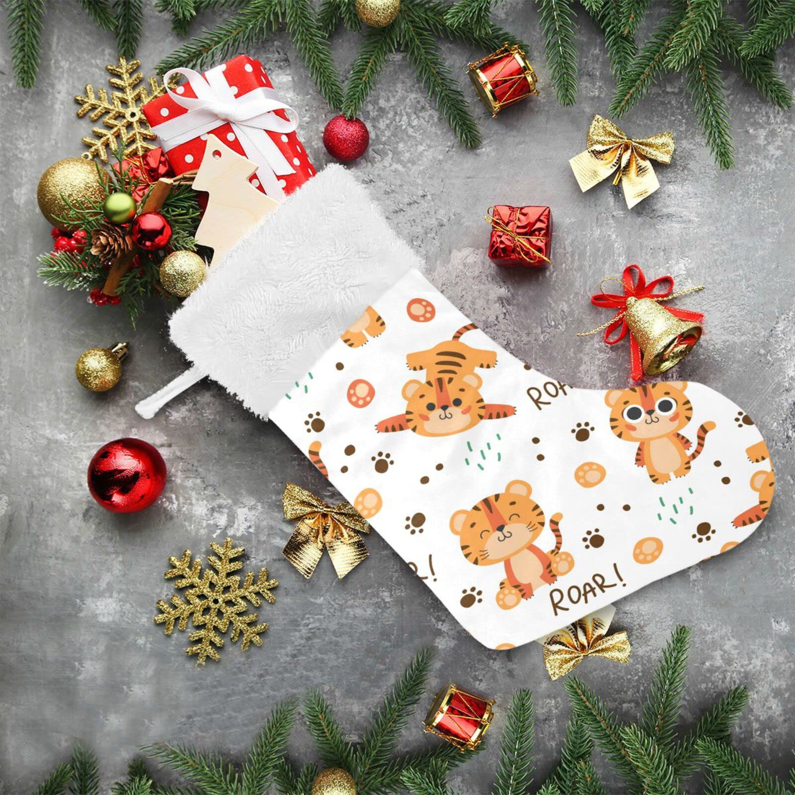 Kigai 1PCS Christmas Stockings - 18 Inch Large Cute Tiger Xmas Stocking for Fireplace Decorations, Holiday Party & Family Gift Exchange | Perfect for Christmas Tree, Mantel Decor and Festive Home Decor