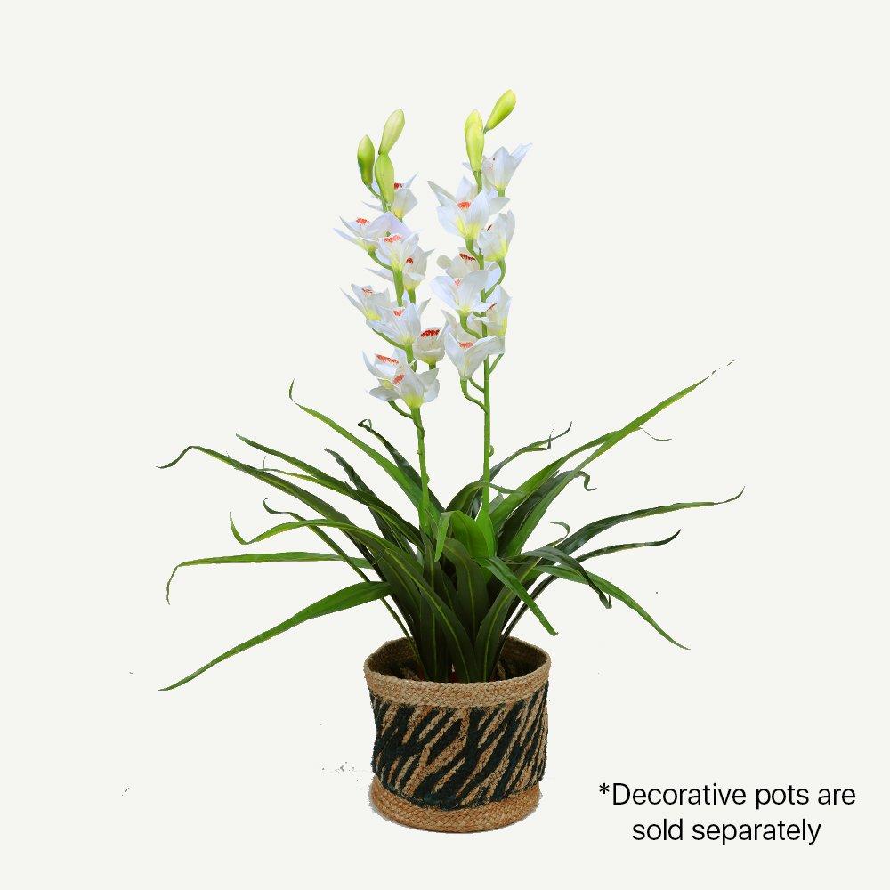 100cm Artificial Silk Cymbidium Orchid Flower in Red/White - Elegant Home Decor Potted Plant for Living Room, Office, Wedding Centerpiece & Gift