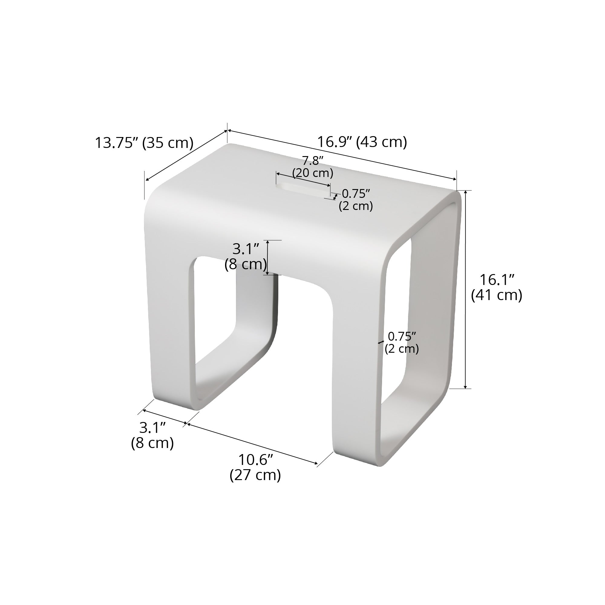 Ancona 17-Inch Pure Acrylic Stone Shower Bench - Matte White - Waterproof Bathroom Seating for Spa, Sauna & Elderly Safety