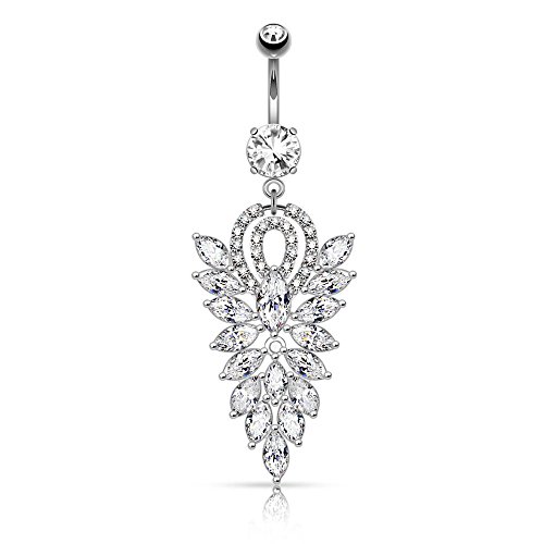 Covet Jewelry Fancy Chandelier CZ Cluster Dangle Navel Ring - Elegant Belly Button Piercing for Women | Perfect for Parties, Beach Wear & Body Jewelry Fashion