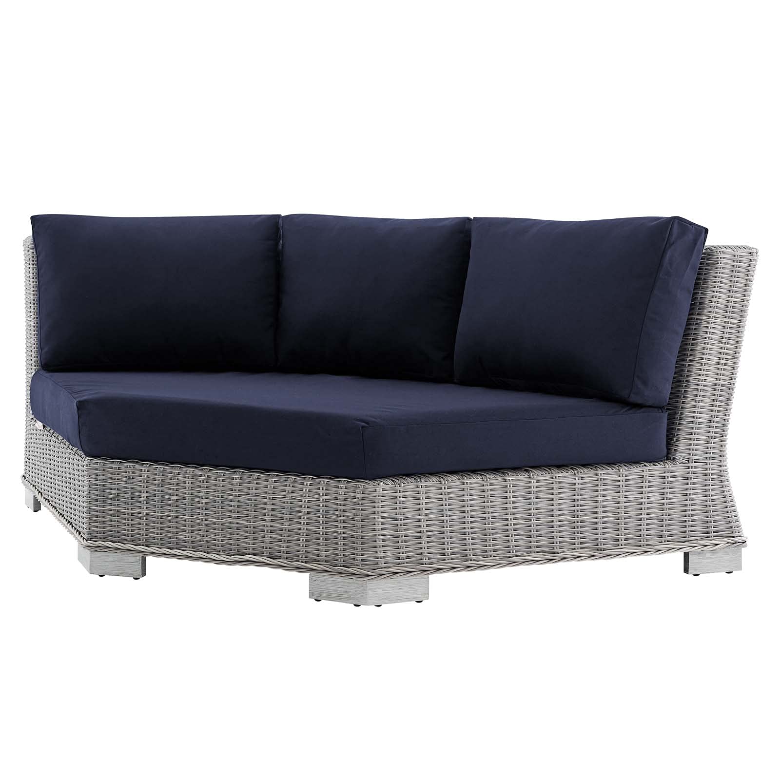 Modern Round Rattan Wicker Sofa Corner Chair with Sunbrella Fabric in Grey, Gray, Blue, Navy - Perfect for Outdoor Patio, Cafe, and Garden Relaxation