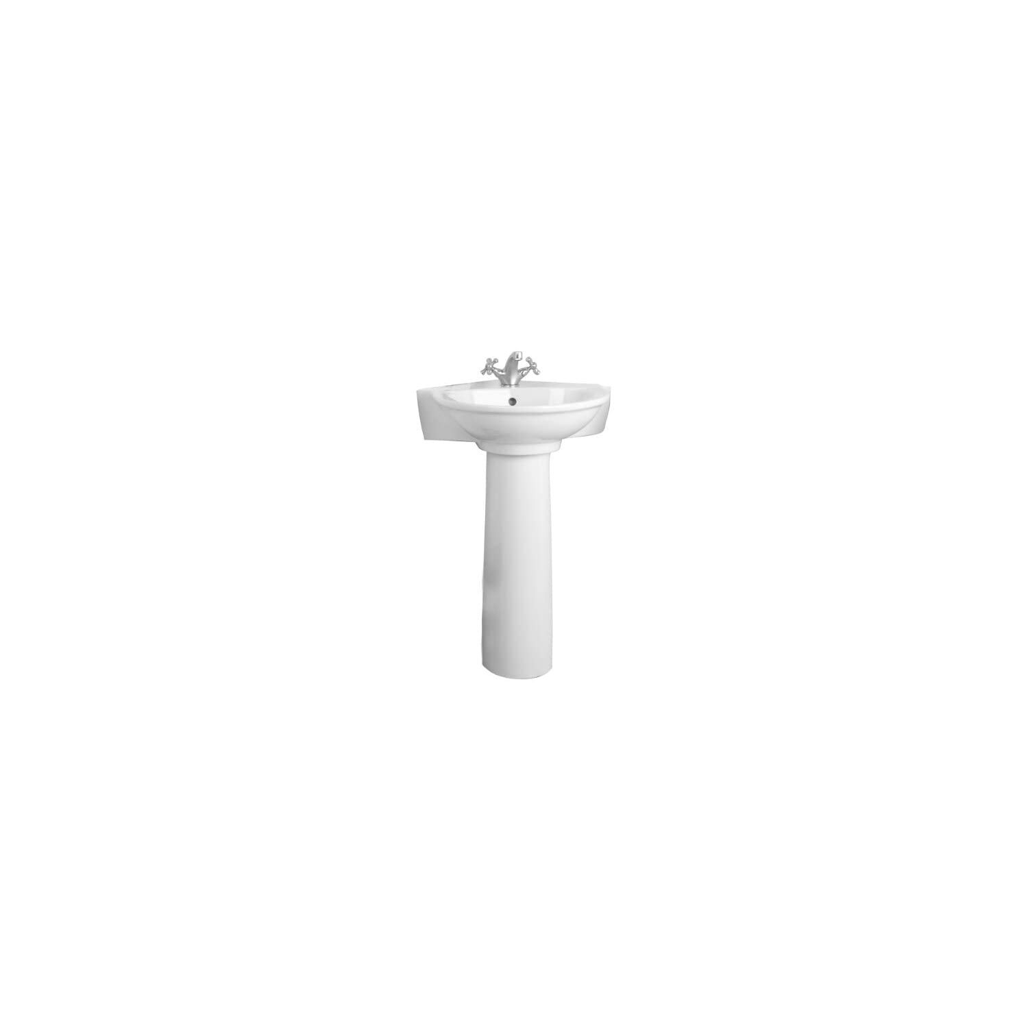 Barclay B3-221WH White Vitreous China Pedestal Bathroom Sink with Single Faucet Hole - Perfect for Modern Home & Commercial Restroom Vanity Installation