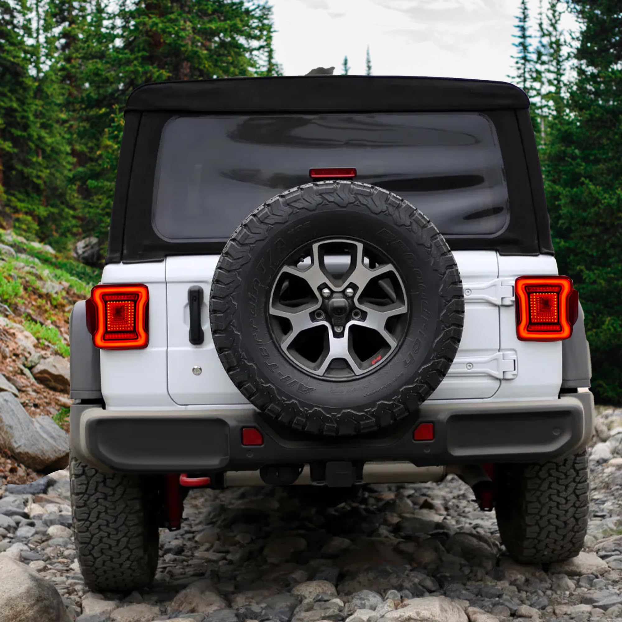 AMERICAN MODIFIED LED Tail Lights with 4 Signal Functions - Compatible with 2018-2023 Jeep Wrangler JL, Red Lens V2 - Perfect for Off-Roading & Night Driving