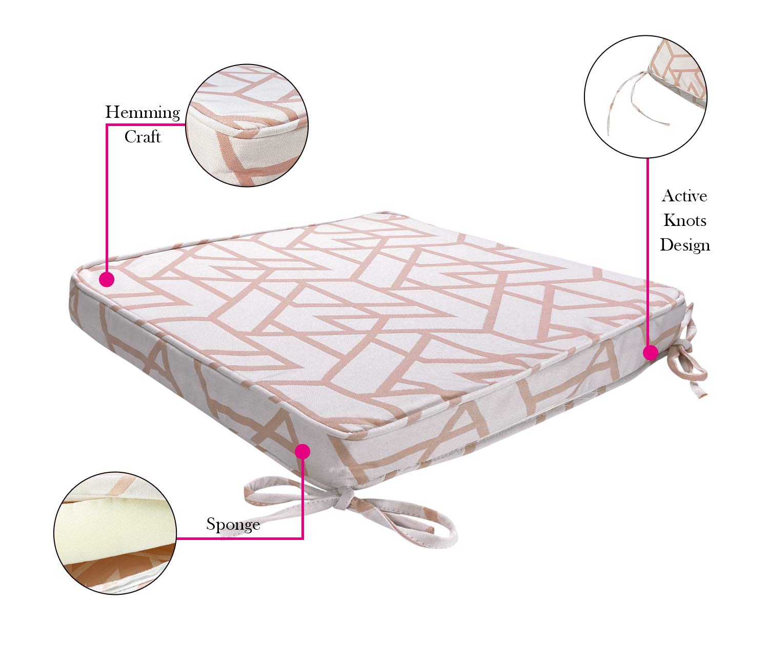Outdoor Chair Cushions Set of 2 - 18x18 Inch Water-Resistant Patio Seat Cushions with Ties - Pink Geometric Triangle Square Design for Garden, Deck & Poolside Furniture - Perfect for Outdoor Lounging & Entertaining