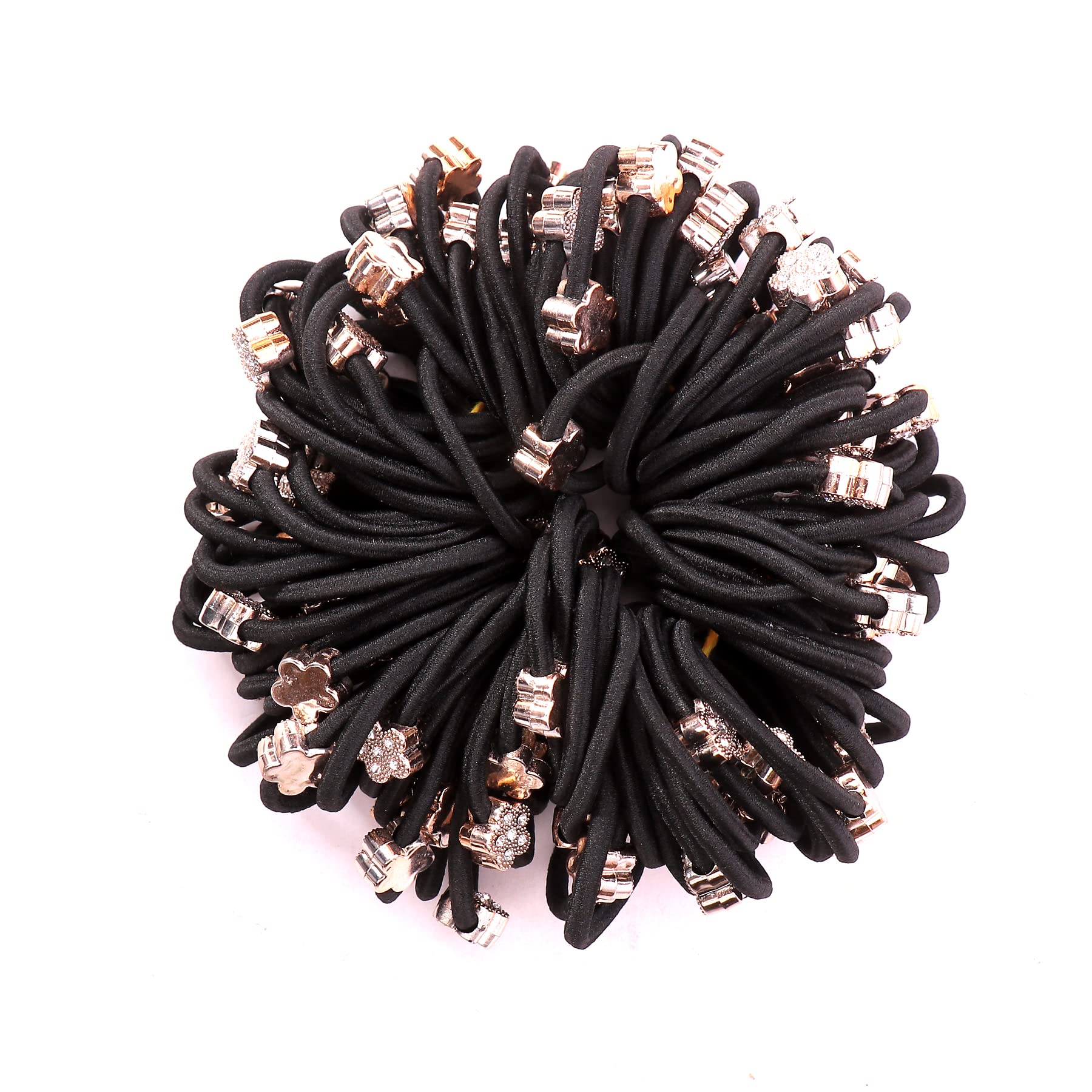 **Shipaara Soft Rubber Elastic Hair Ties - Black Hair Ropes with Tiny Silver Stones, 30pcs for Baby, Kids & Girls - Perfect for School, Parties & Everyday Styling**