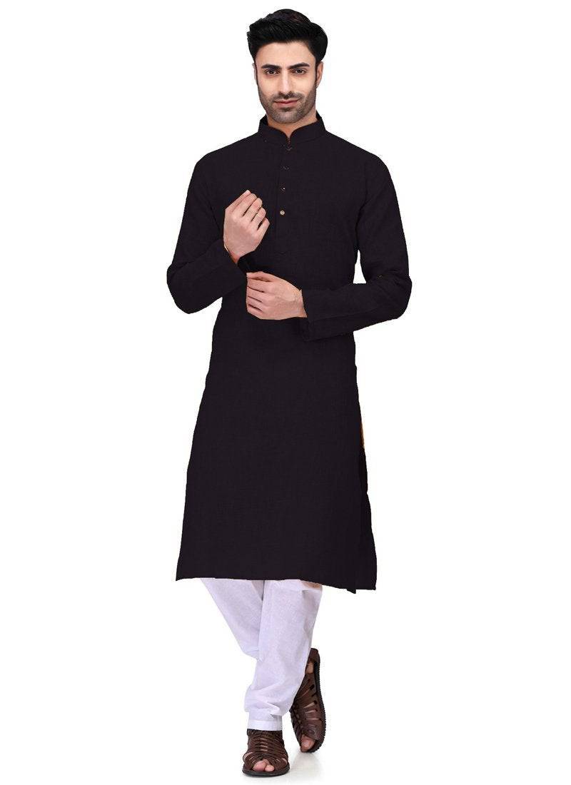 Stylish Black Kurta Cambric Cotton Payjama Set for Men - Comfortable Traditional Indian Outfit for Festivals, Weddings & Casual Wear