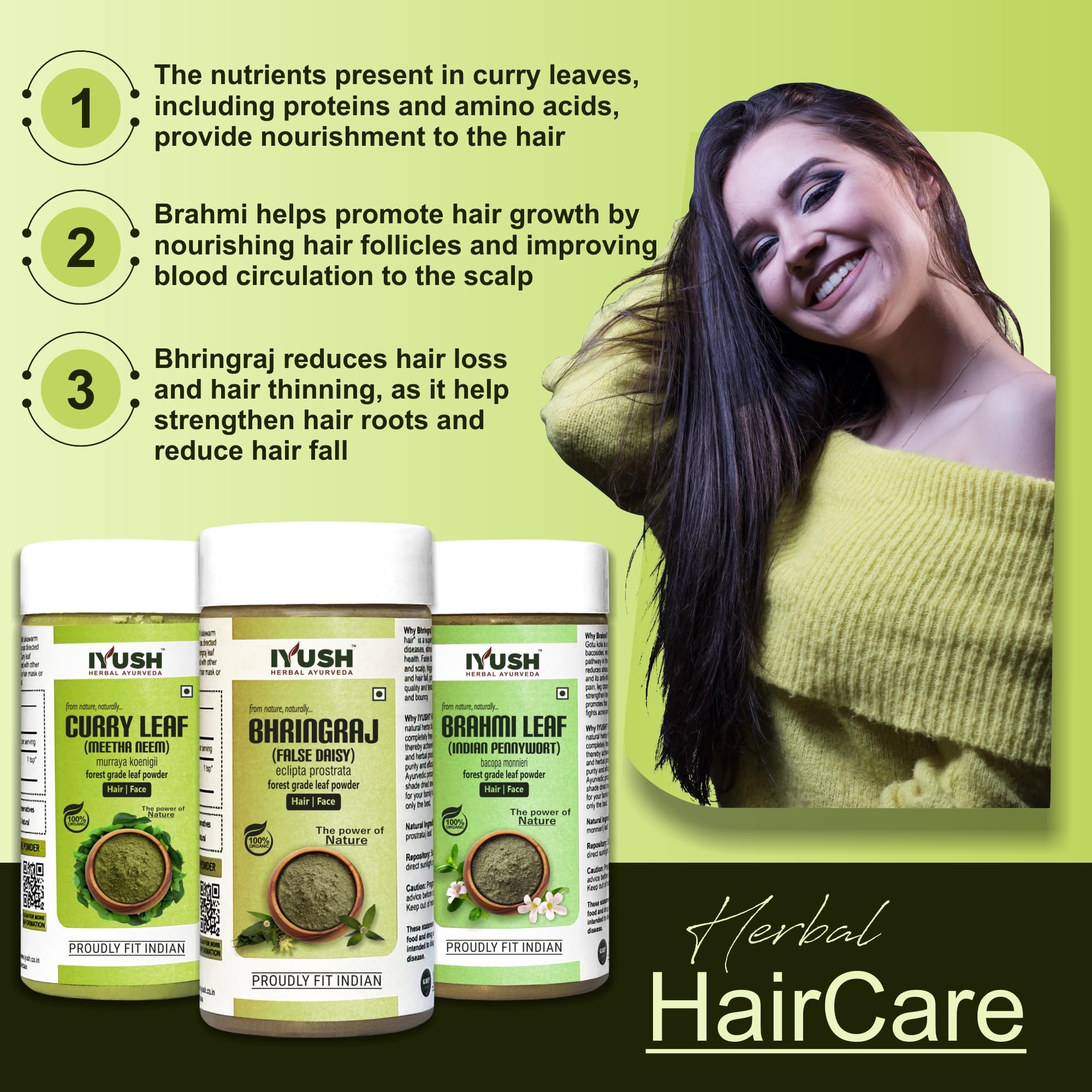 Organic Ayurvedic Curry Leaves Powder with Brahmi & Bhringraj for Hair Growth - 300g Herbal Hair Mask | Natural Treatment for Dry, Frizzy Hair & Volume Boost | Hair Care Powder for Stronger, Healthier Hair | Perfect for DIY Hair Masks & Scalp Treatments at Home