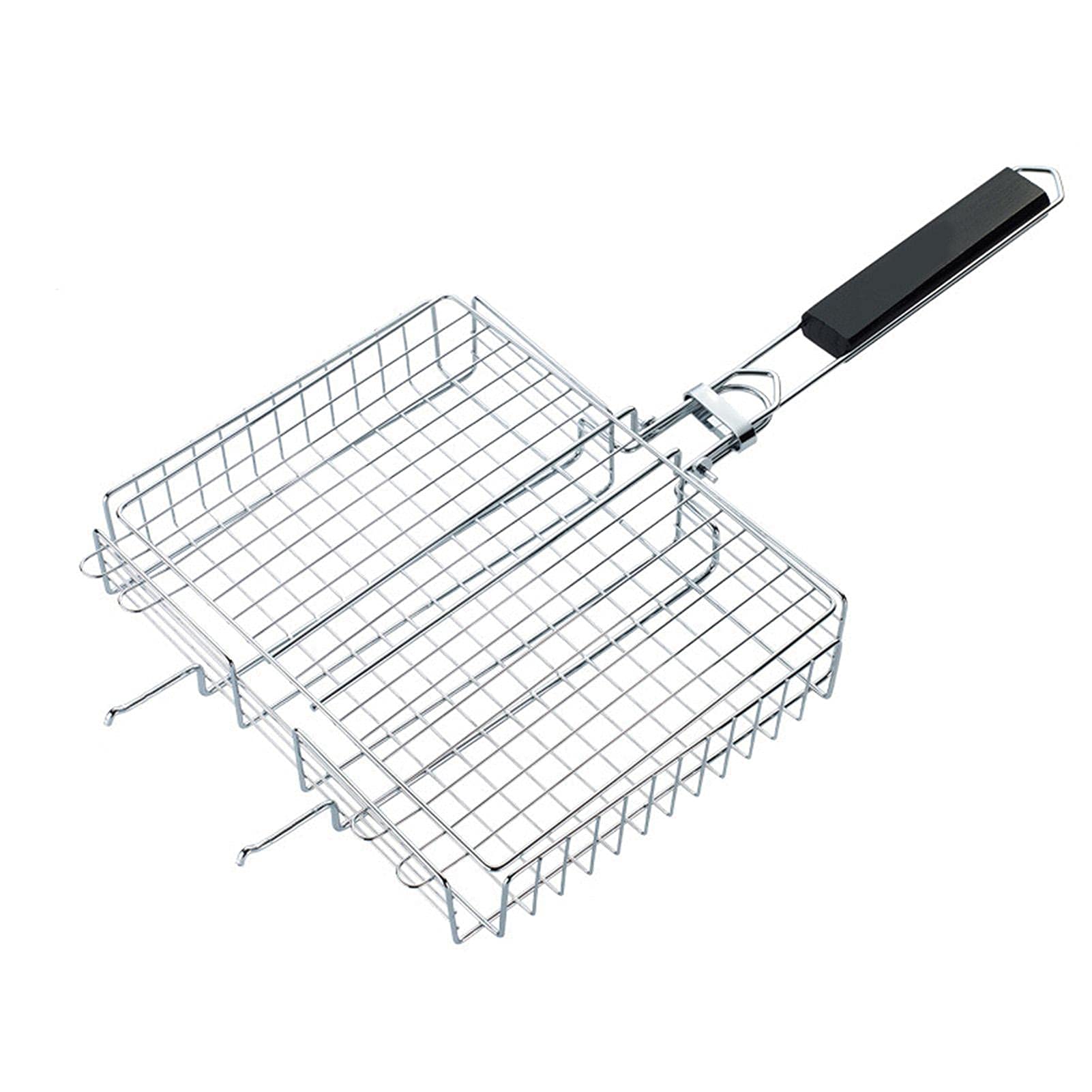 Stainless Steel BBQ Grill Basket - Large 3-Notch Fish Grilling Basket with Anti-Scalding Handle, Portable & Removable with Carry Bag - Perfect for Outdoor Camping, Picnics, and Backyard Barbecues