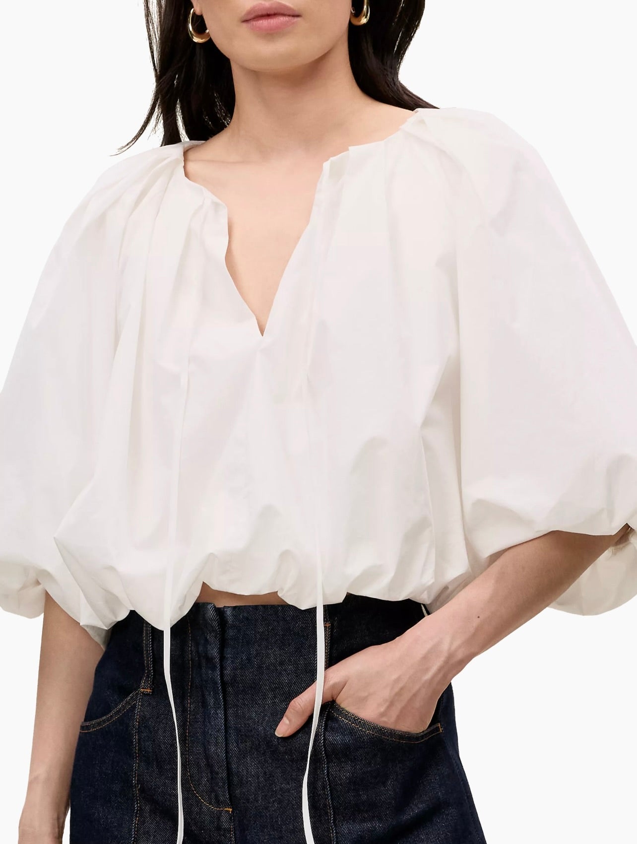 Yara Poplin Bubble Top in Milk - Women's Fashion Blouse for Casual & Office Wear | Trendy Short Sleeve Shirt for Summer Outfits & Date Nights
