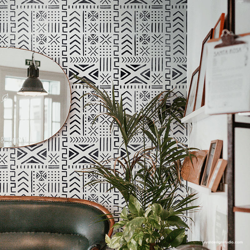 Authentic Mali Mudcloth Stencil for Wall Art - DIY African Home Decor, Handmade Geometric Patterns - Perfect for Living Room, Bedroom & Boho Interior Design