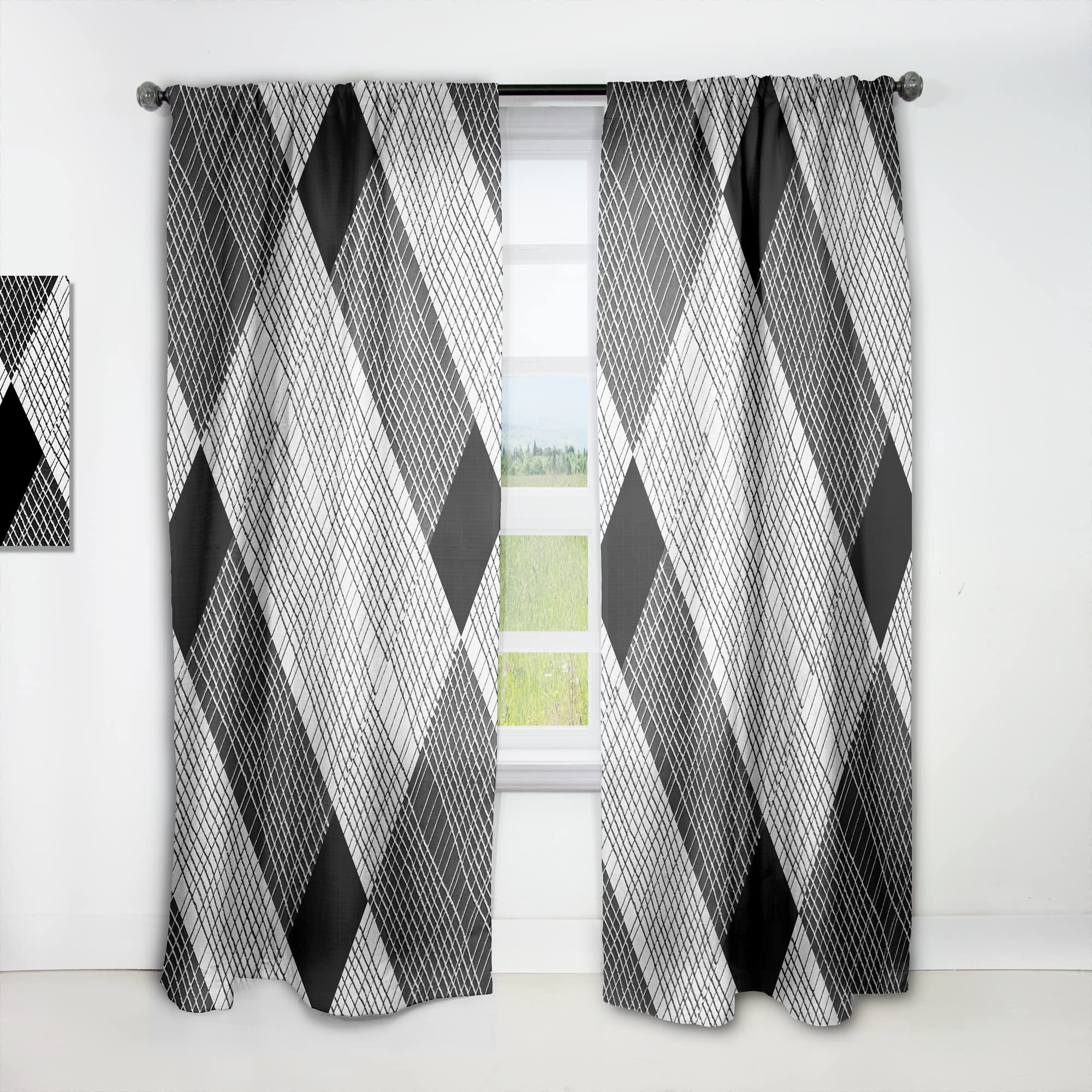 DesignQ Black and White Check Stripes Thermal Insulated Curtains - Single Panel 52x84 - Perfect for Bedroom & Living Room Window Treatments