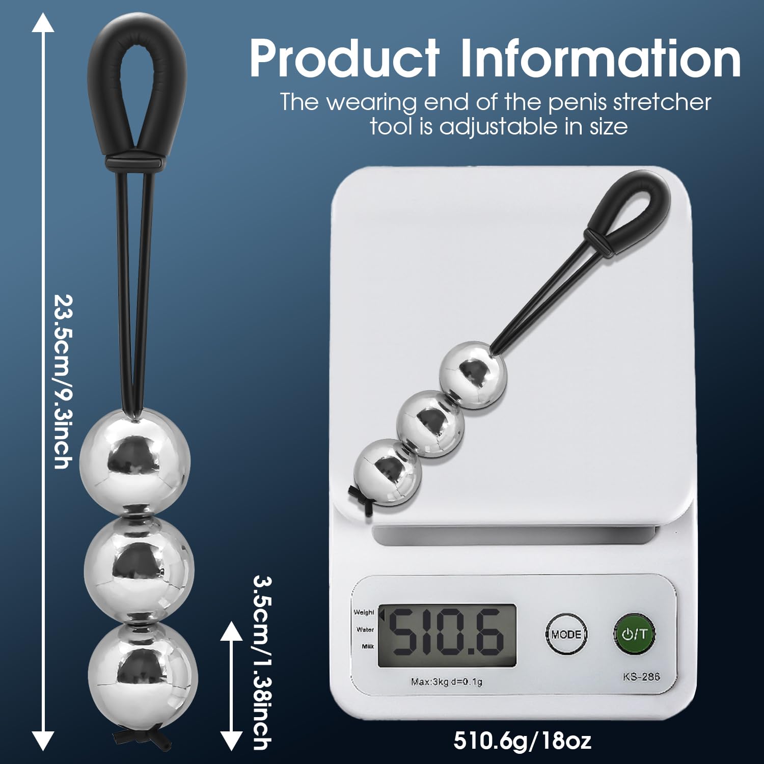 18.35OZ Metal Penis Stretcher Device - Adjustable Male Enhancement Tool for Physical Exercise & Size Growth, Penis Extender for Men (3PCS Ball Included) | Perfect for Private Use, Couples Play & Male Enhancement Therapy
