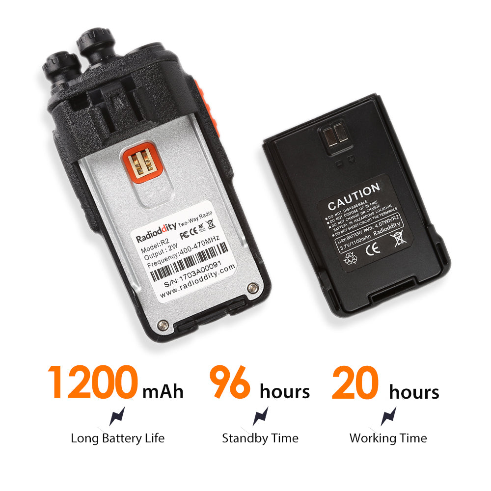 2-Pack Radioddity R2 Two Way Radio Walkie Talkie - Long Range 16-Channel UHF VHF Handheld Transceiver for Outdoor, Hiking, Camping & Emergency Communication