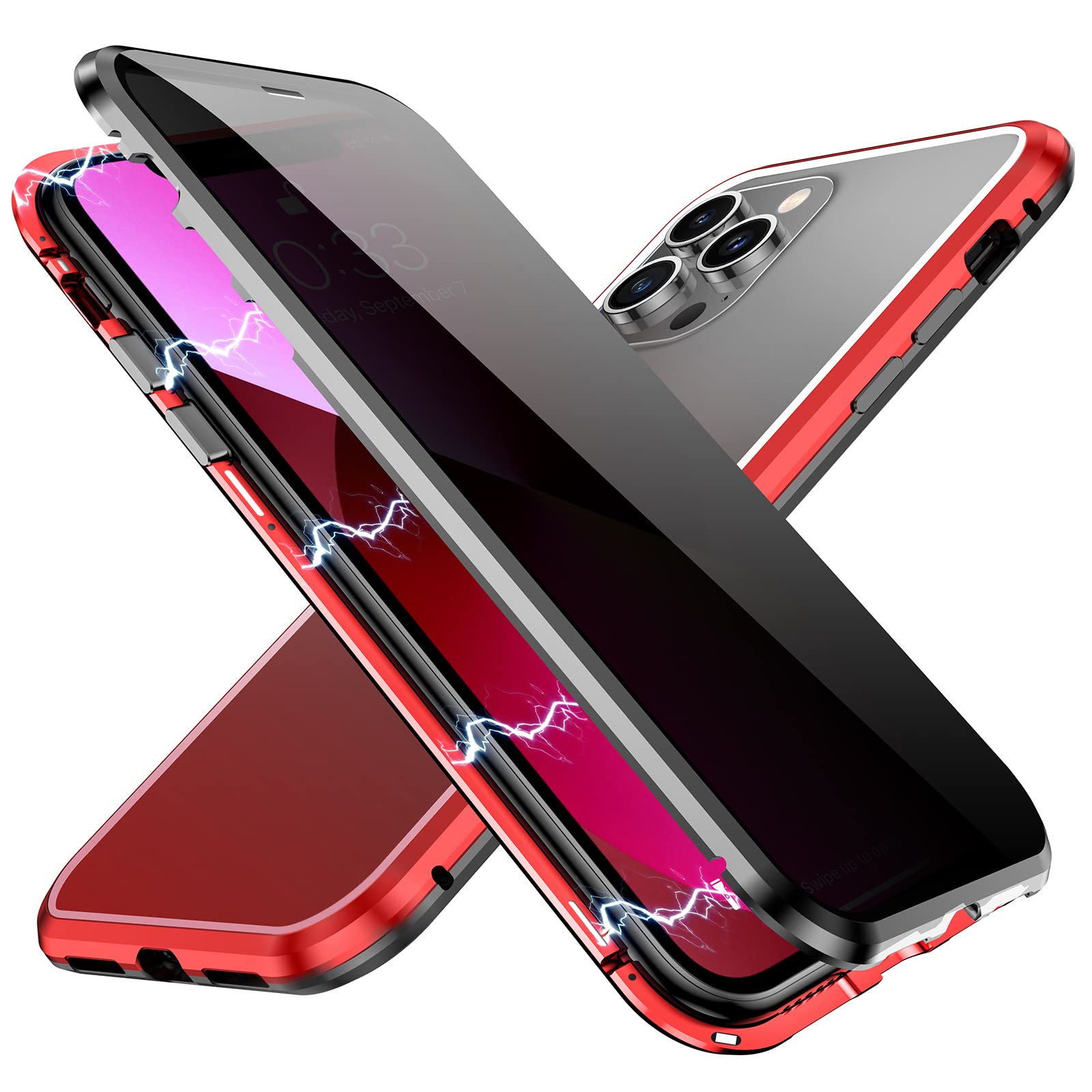 Anti-Spy Magnetic Privacy Case for iPhone 11 Pro with Dual-Sided Screen Protector | Full Body Protection Cover (Red) | Perfect for Business Travel & Secure Mobile Banking