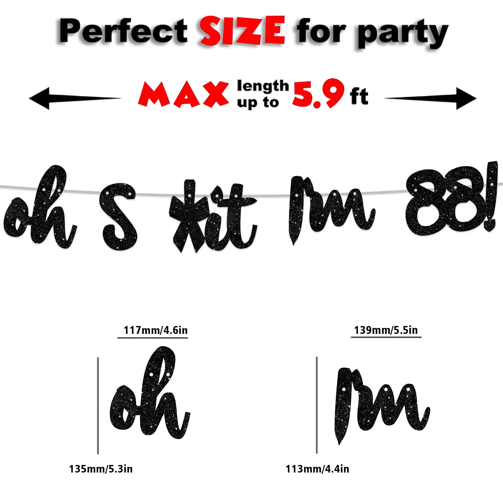 88th Birthday Party Decorations - Glitter Black 'Oh I'm 88!' Banner Backdrop Kit for Happy 88th Birthday Theme Party, Photo Studio Props, Flags & Favors - Perfect for 88th Birthday Celebrations, Milestone Decor, Senior Party Supplies
