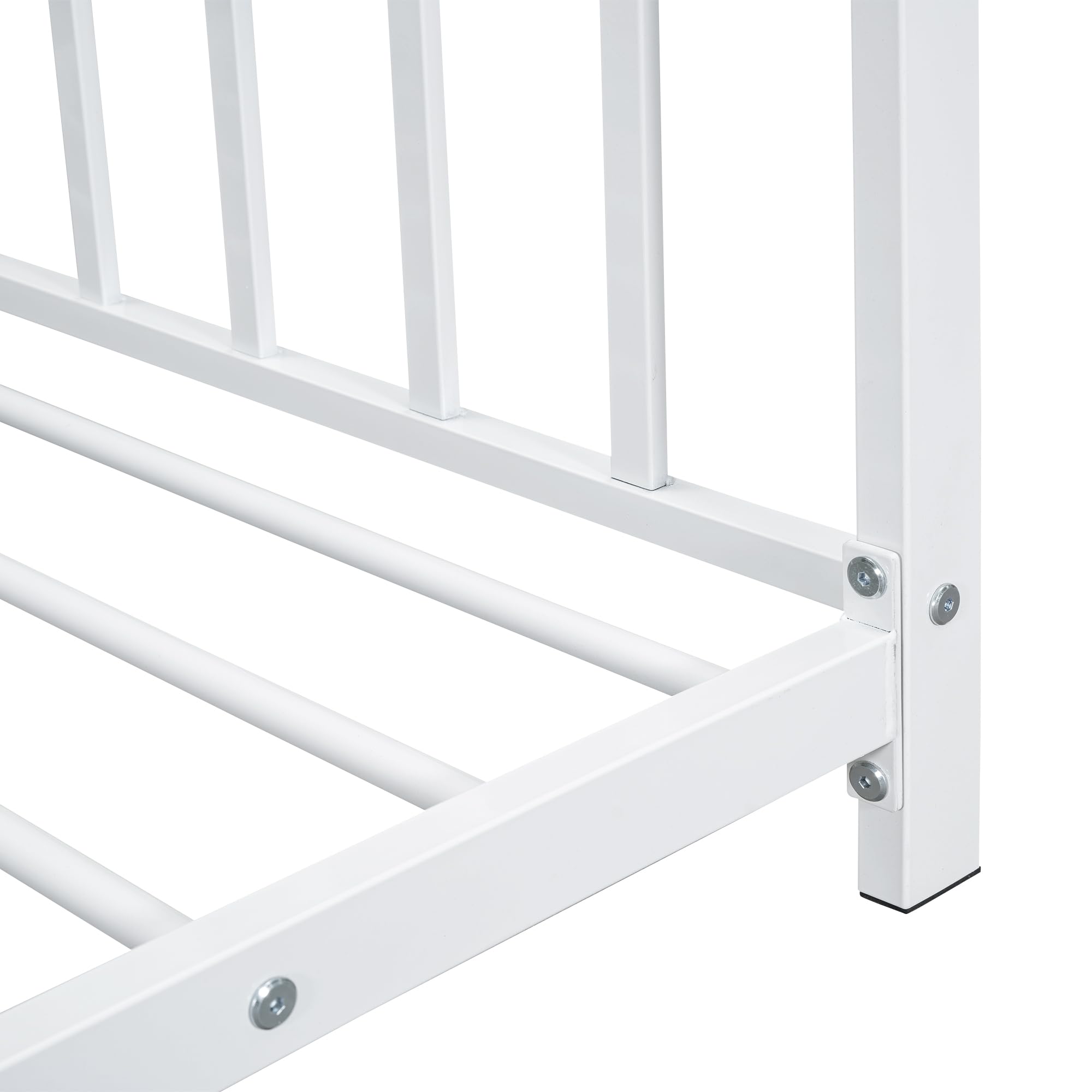 Montessori Twin Size Floor Bed for Kids - Sturdy Metal Frame with High Headboard & Roof - House Bed for Boys & Girls (White) - Perfect for Playrooms, Bedrooms & Montessori Learning Spaces
