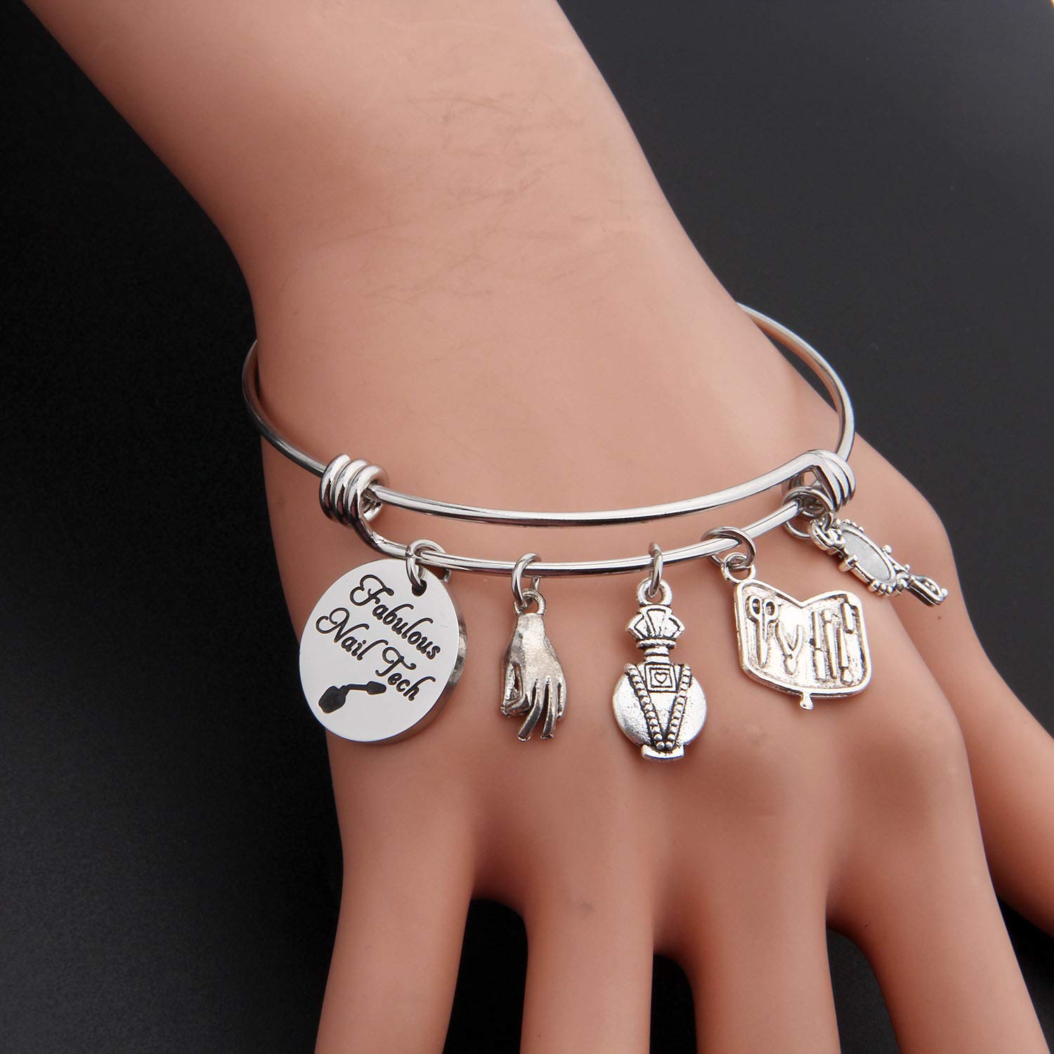 Lywjyb Birdgot Nail Tech Charm Bracelet - Perfect Gift for Nail Artists, Beauticians & Manicurists - Graduation Jewelry for Nail Technicians - Ideal for Salons, Spa Days & Professional Use