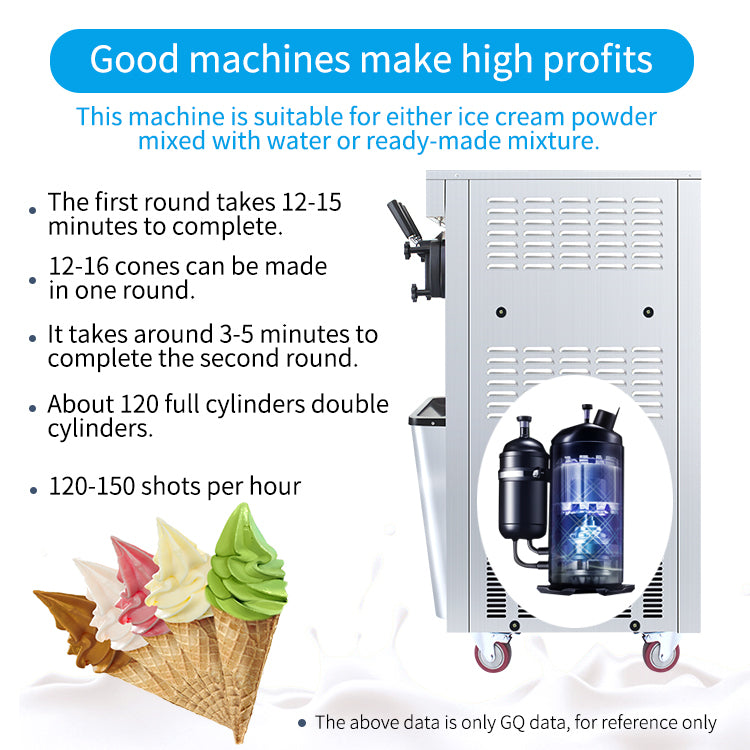 Commercial Soft Serve Ice Cream Machine - 25-30L/H Production, 2000W Power, 2x6L Hoppers for Restaurants & Snack Shops - Triple Flavor Dispenser for Dessert Bars, Cafes & Ice Cream Parlors