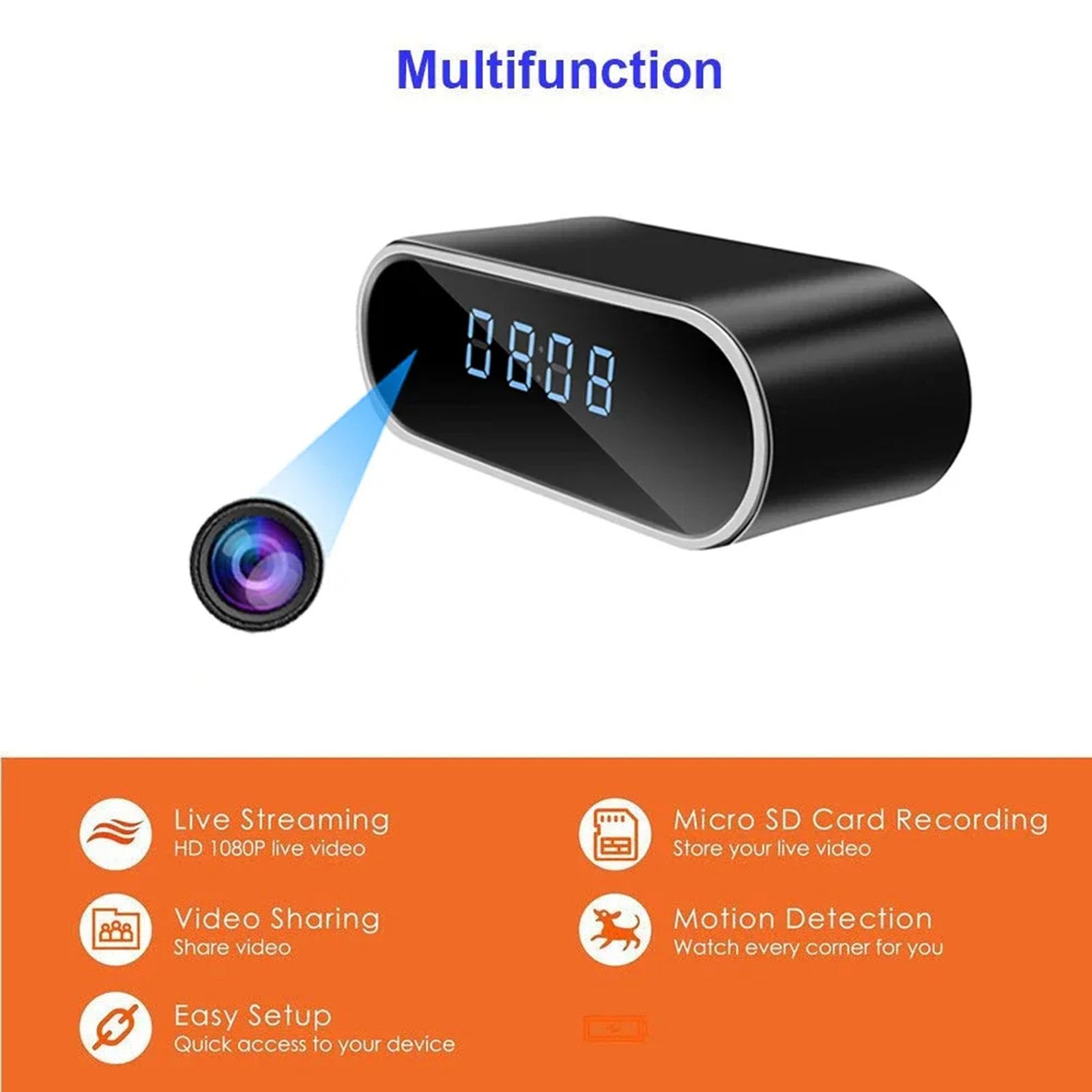 FKINGLRK Full HD 1080P Hidden Spy Camera Alarm Clock - WiFi Mini Nanny Cam with Motion Detection & Night Vision, Remote Monitoring via AP/IP - Perfect for Home Security, Baby Monitoring, and Office Surveillance