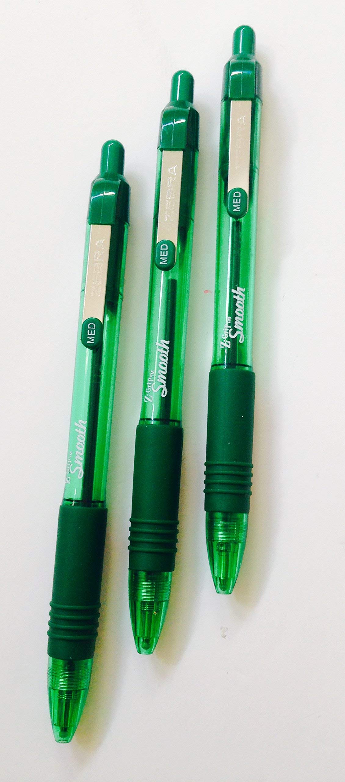 3X ZEBRA Z Grip Smooth Retractable Ballpoint Pens - 1.0mm Tip Green Ink for Office, School & Note Taking | Comfort Grip for Smooth Writing Experience