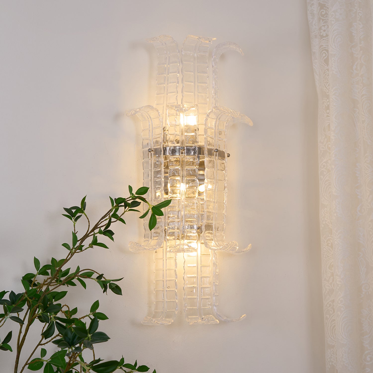 Elegant Aveline Murano Glass Wall Sconce - Handcrafted Italian Lighting Fixture for Bedroom, Living Room & Hallway Decor