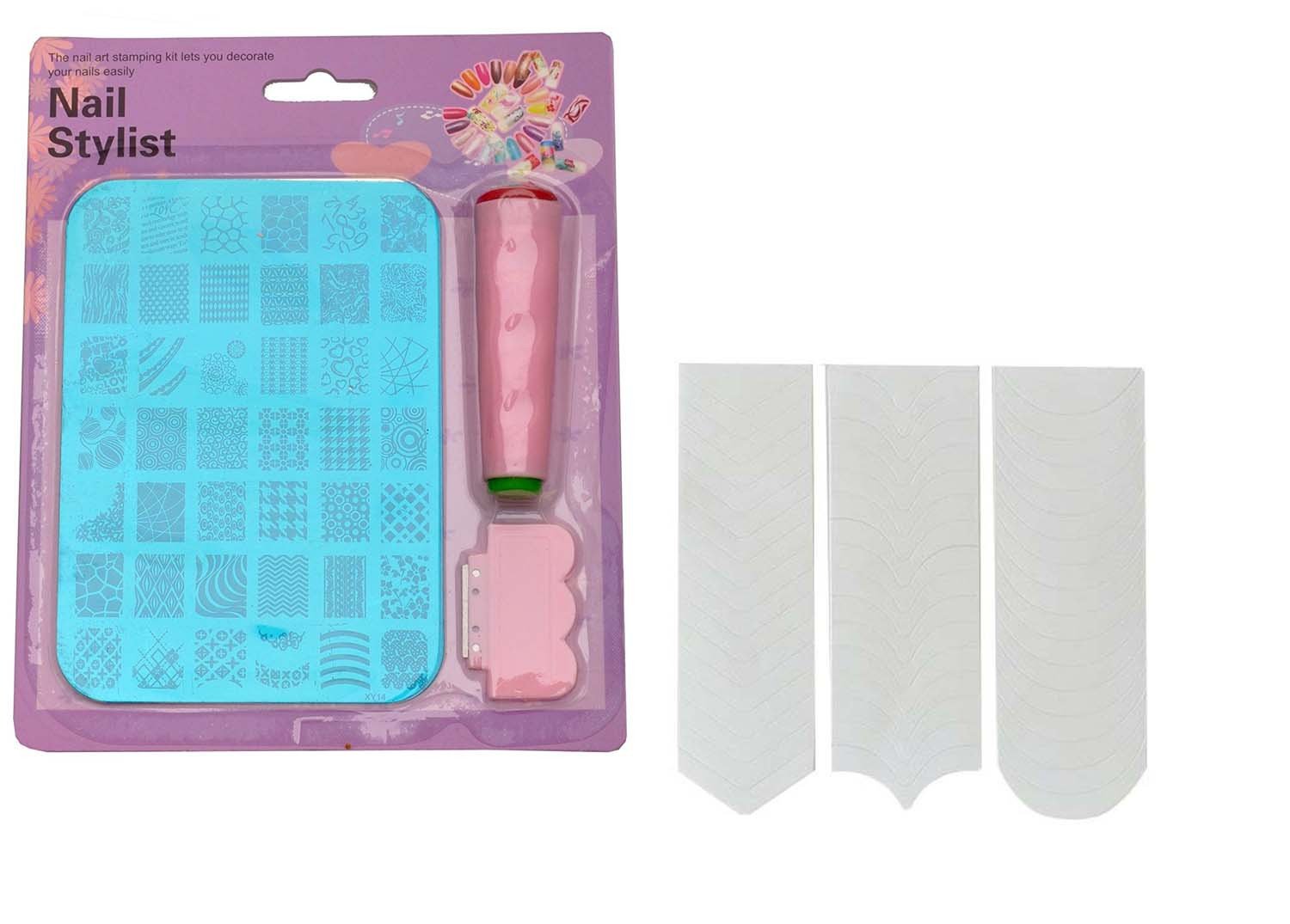 FOK Stamping Nail Art Kit with French Manicure Tip Stickers - DIY Nail Design Set for Home Salon, Party & Gift Giving