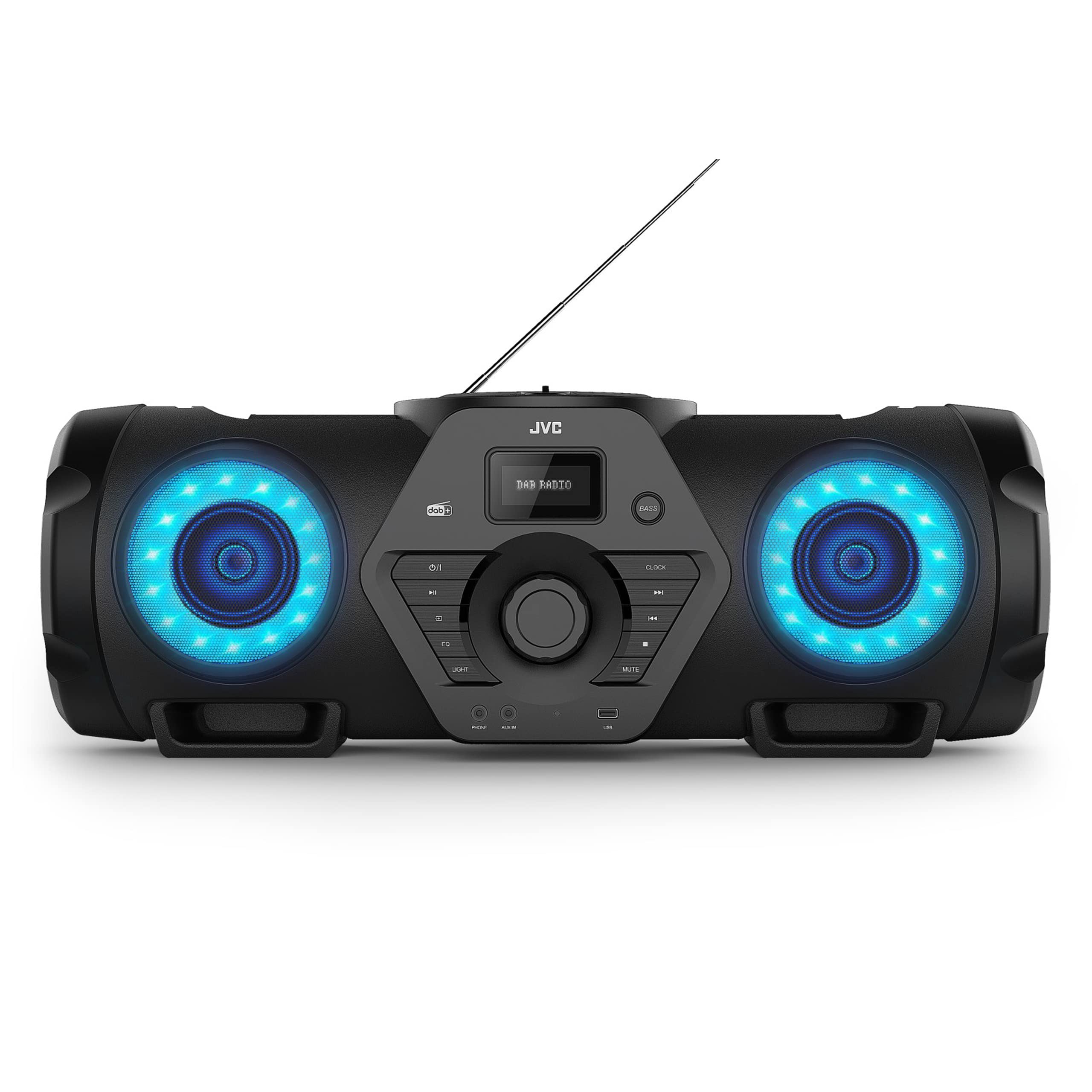 JVC RV-NB300DAB Portable Boombox with DAB/FM Radio, Bluetooth 5.0, USB/CD Player, Microphone & Guitar Inputs - 100W Powerful Sound with Subwoofer (Black) - Perfect for Outdoor Parties, Home Entertainment & Karaoke Nights