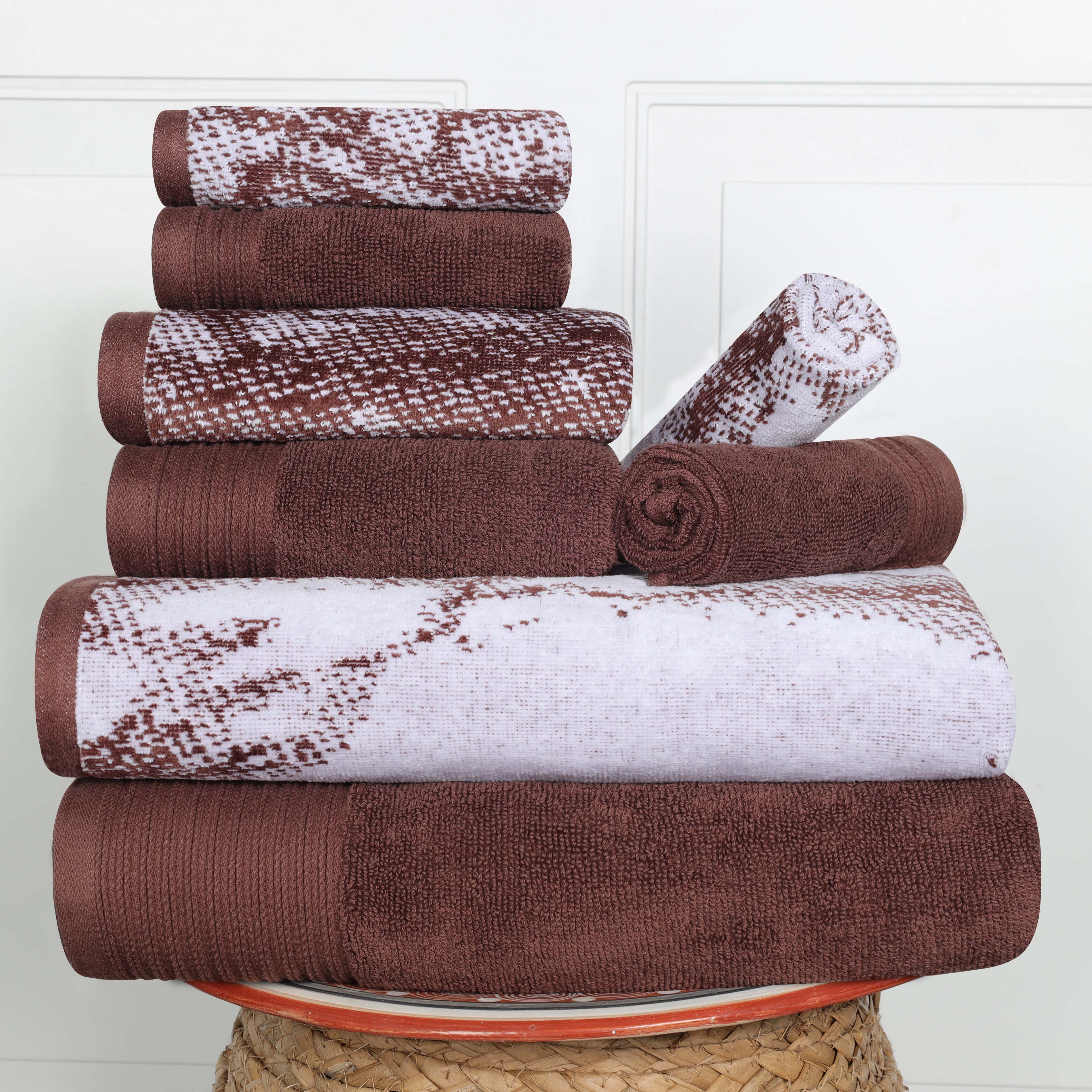 Premium 8-Piece Cotton Quick-Drying Towel Set - Solid & Marble Patterns for Bath, Beach, Gym, and Spa | Ultra Absorbent & Soft Bath Towels for Home & Travel