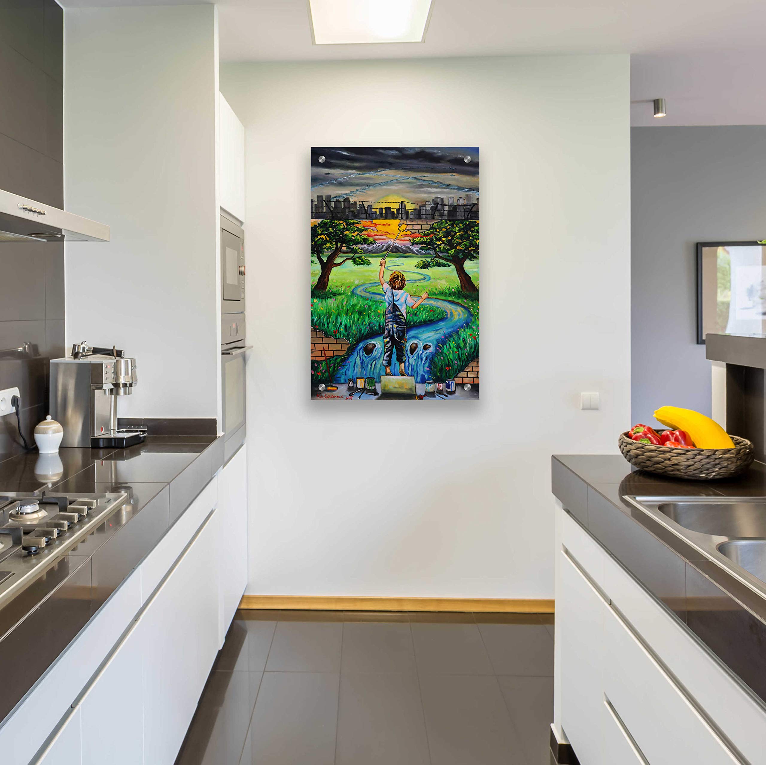 Epic Art 'Boy And The Wall' by Jan Kasparec - 24x36 Inch Acrylic Glass Wall Painting - Modern Home & Office Decor - Perfect for Living Room, Bedroom or Gallery Display