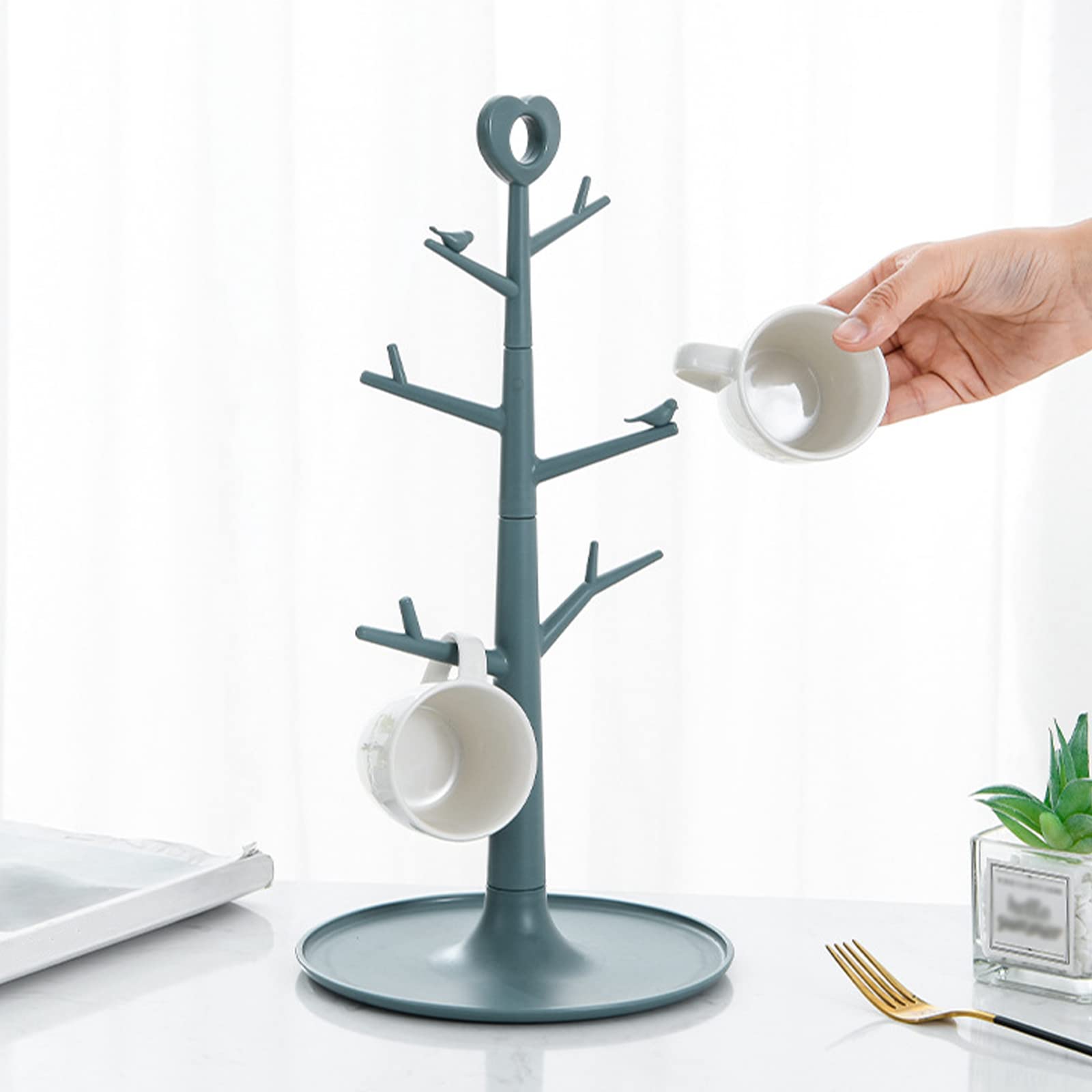 Firlar Tree-Shaped Coffee Cup Drain Rack - Blue Kitchen Mug Holder Organizer for Display & Storage | Perfect for Home, Office, or Café Use | Hanging Cup Drying Rack with Unique Design
