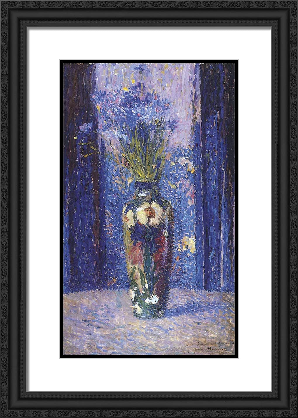 Henri Martin 'Vase of Flowers II' 18x24 Inch Black Ornate Framed Art Print with Double Matting - Floral Wall Decor for Living Room, Bedroom & Office