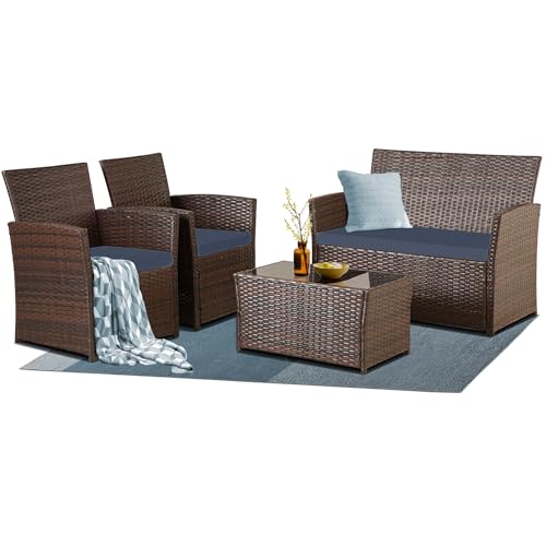 Brown Wicker&blue Cushions