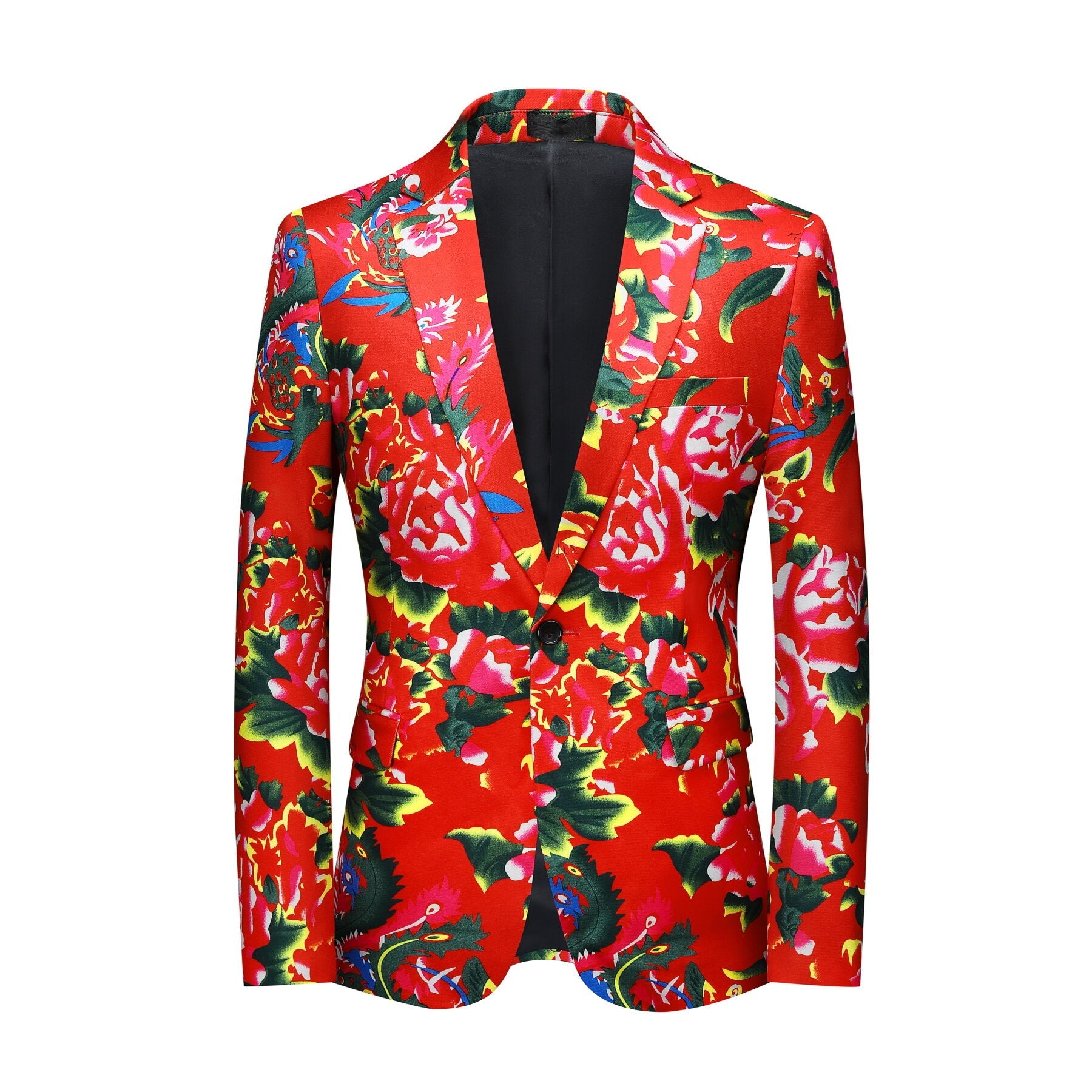2 Piece Men's Red Bottom Big Flower Printed Suit Set - Stylish Matching Outfit for Casual Wear, Parties & Special Occasions