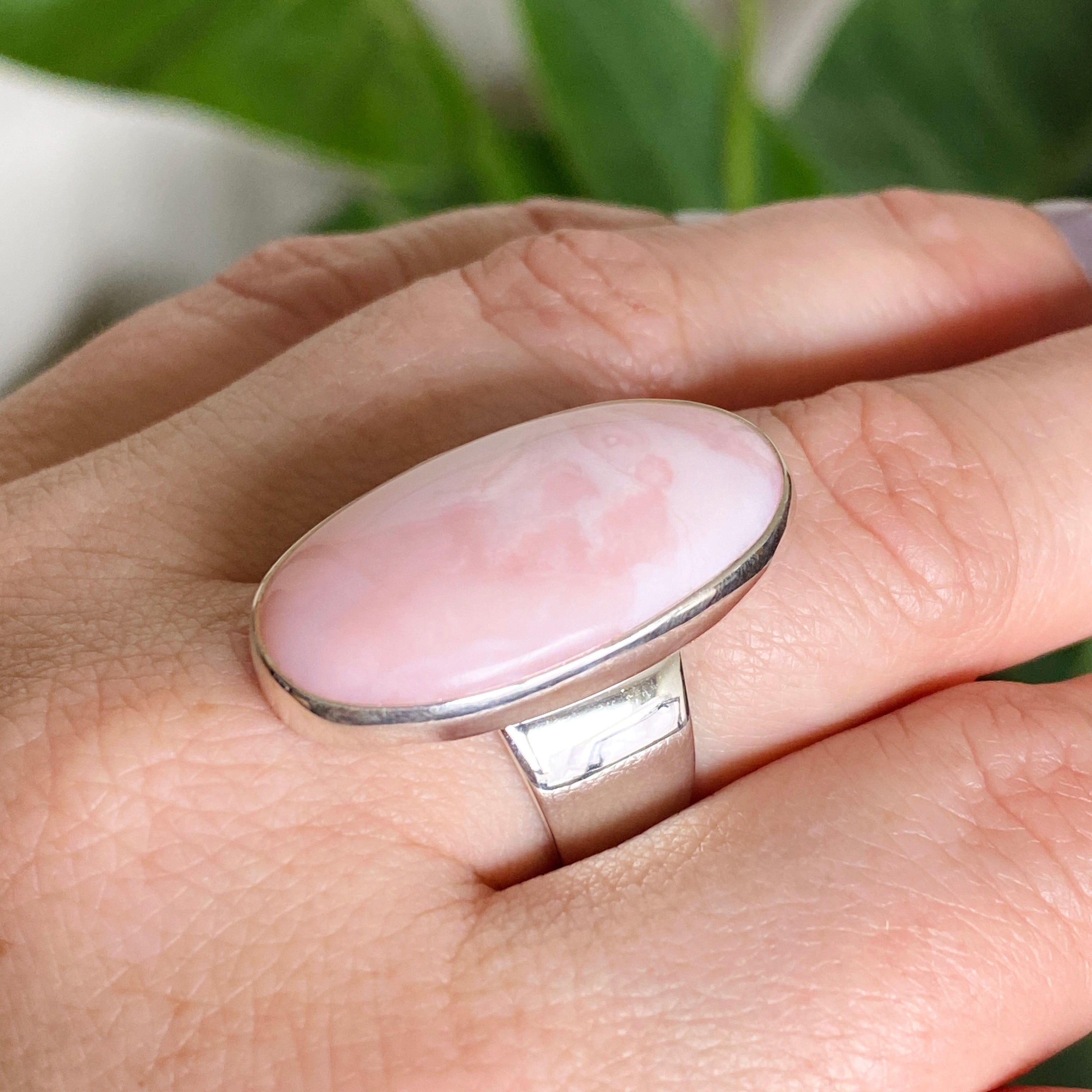 Pink Opal Oval Cabochon Ring Size 8 - Natural Gemstone Jewelry for Women - Perfect for Valentine's Day Gift & Everyday Wear KRGJ3306